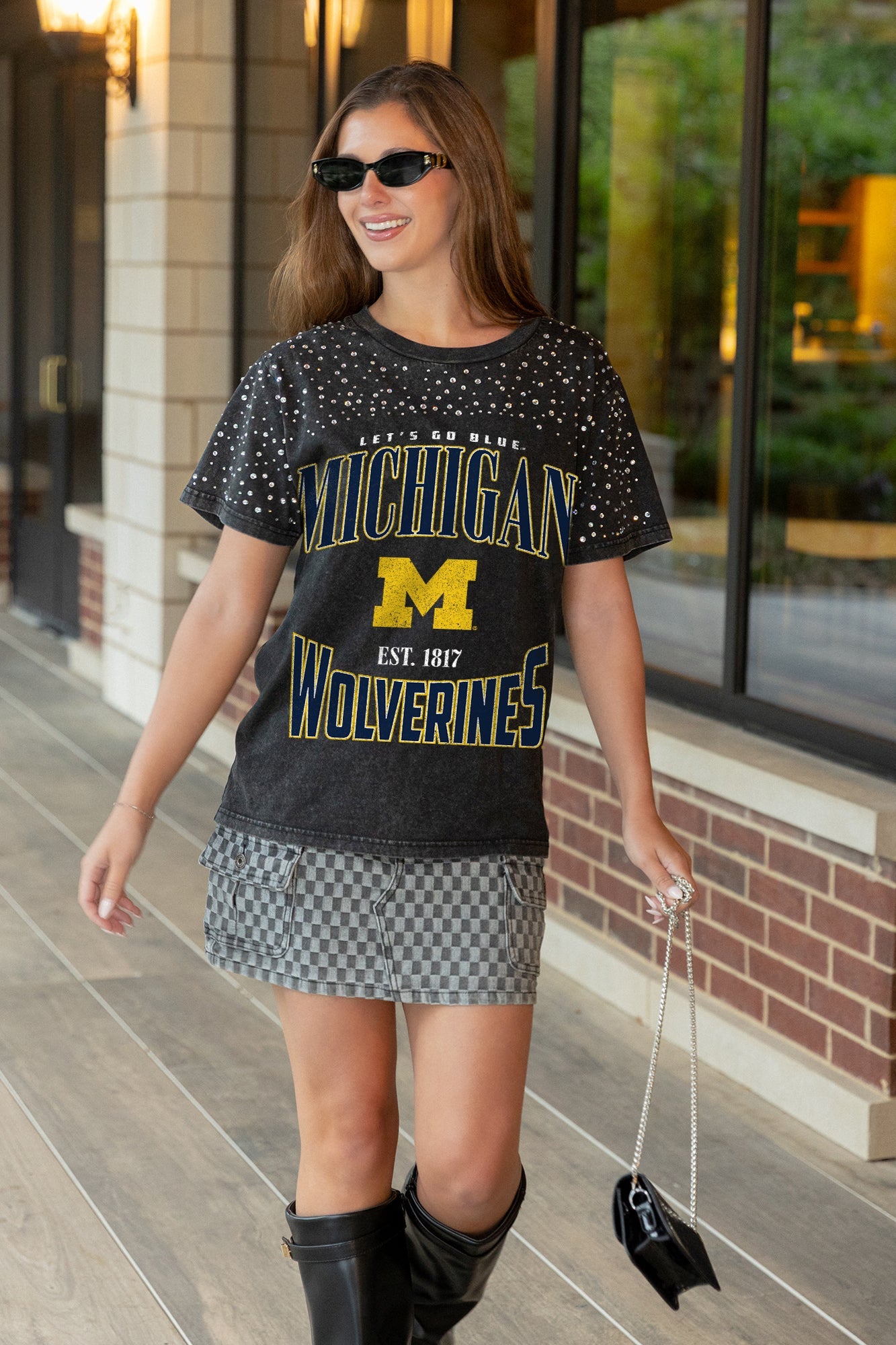 MICHIGAN WOLVERINES IN THE ZONE VINTAGE WASH RHINESTONE TEE