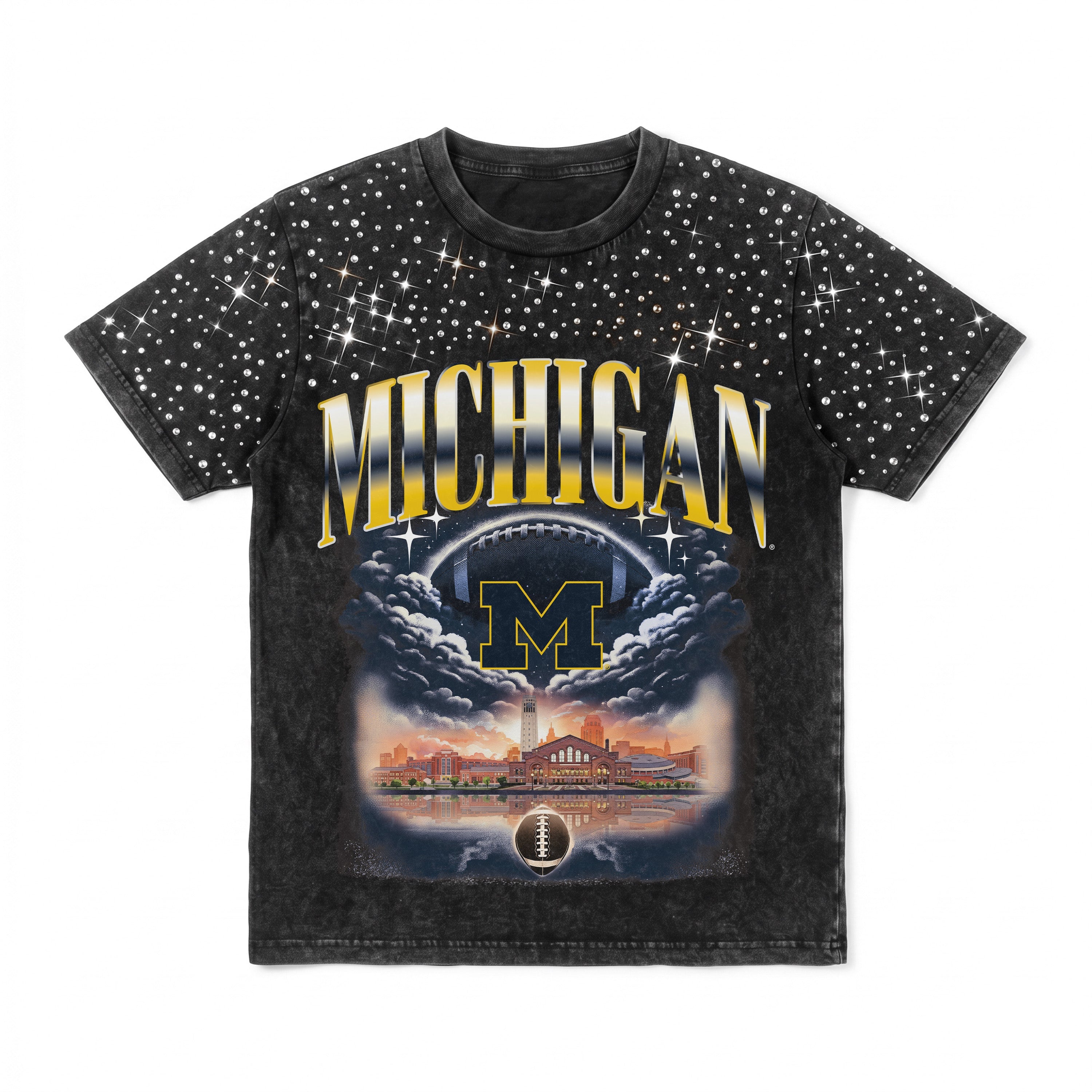 MICHIGAN WOLVERINES DREAM BIG VINTAGE WASH RHINESTONE TEE