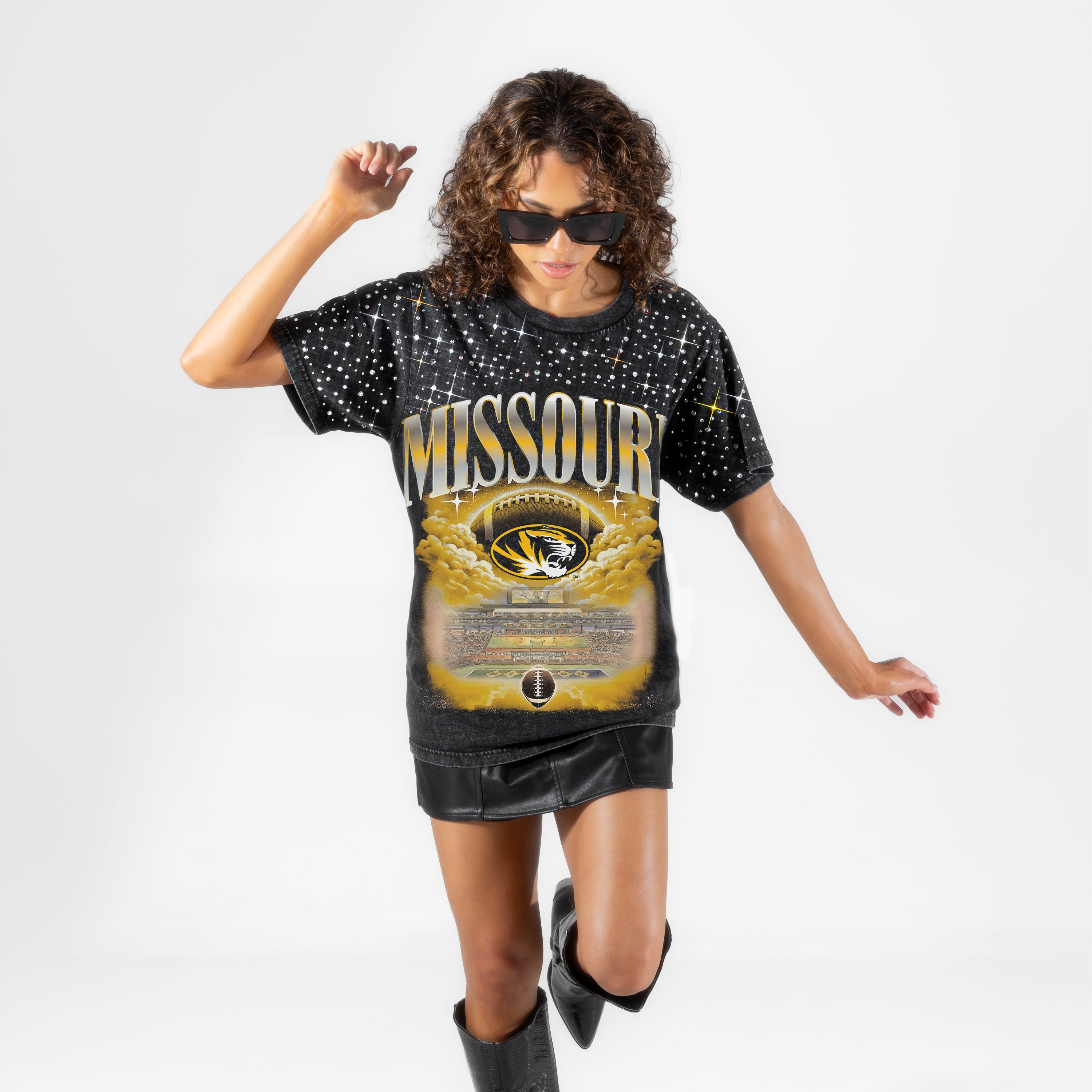 MISSOURI TIGERS SKY'S THE LIMIT VINTAGE WASH RHINESTONE TEE