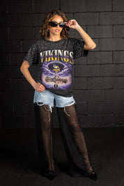 MINNESOTA VIKINGS SKY'S THE LIMIT VINTAGE WASH RHINESTONE TEE