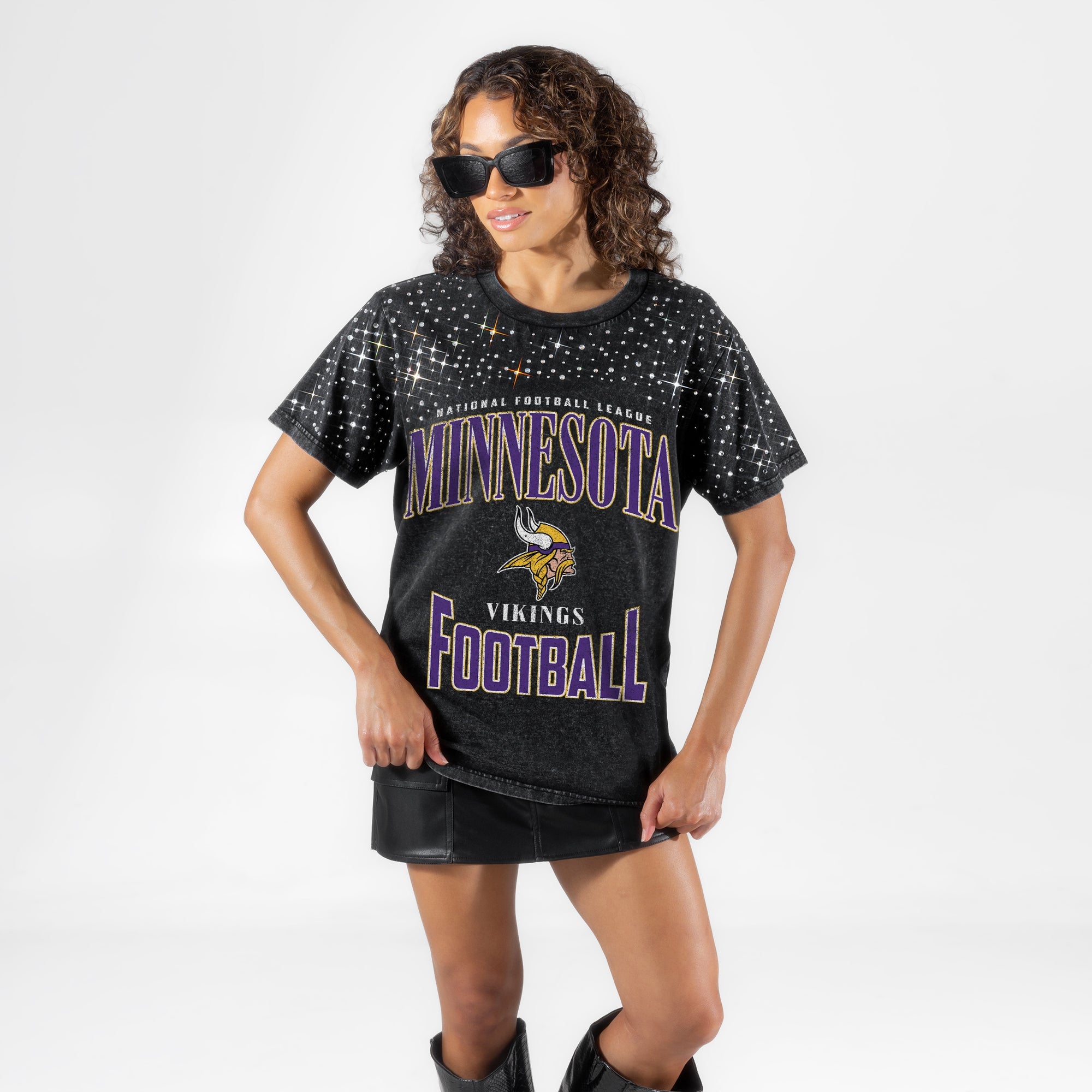 MINNESOTA VIKINGS IN THE ZONE VINTAGE WASH RHINESTONE TEE