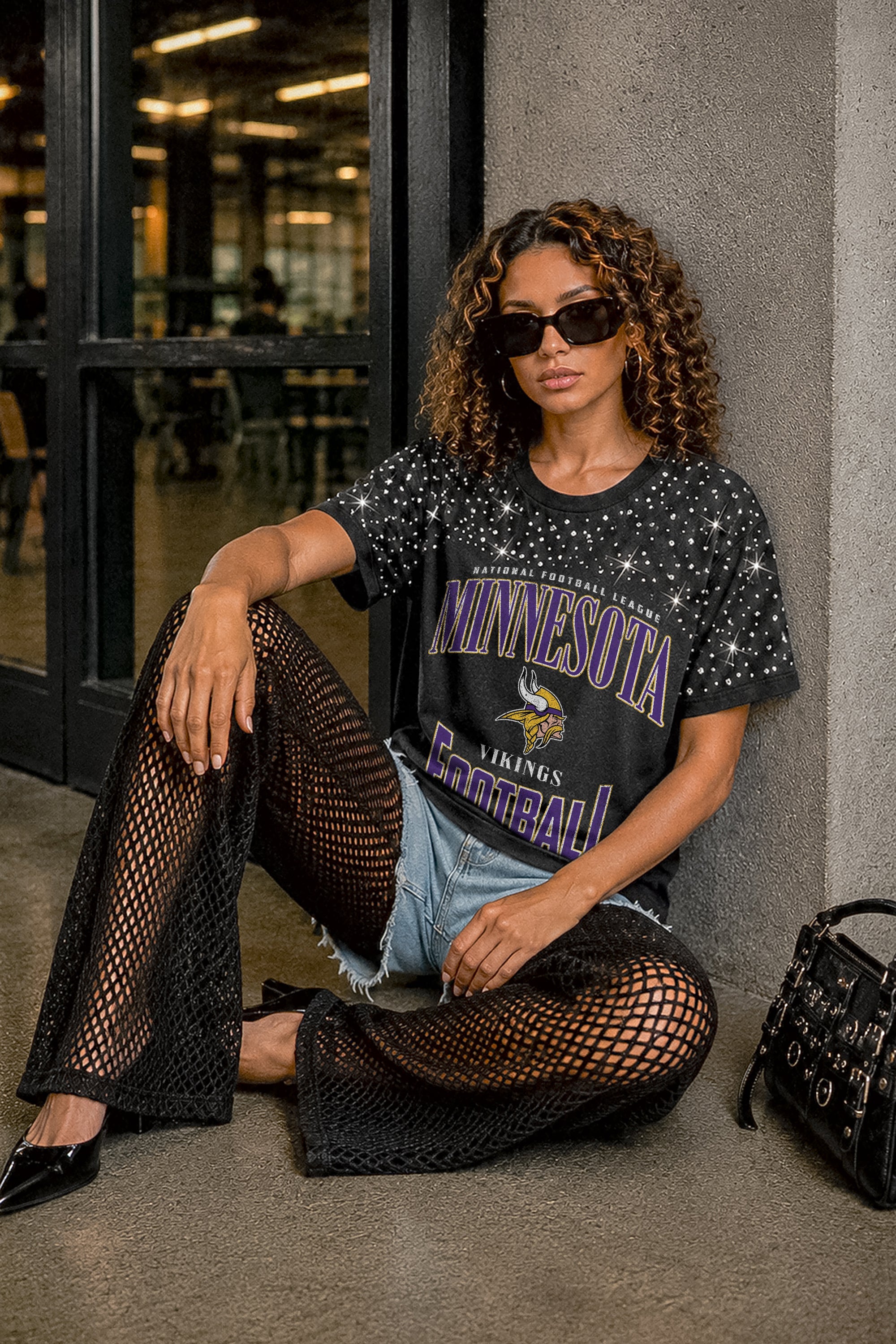 MINNESOTA VIKINGS IN THE ZONE VINTAGE WASH RHINESTONE TEE