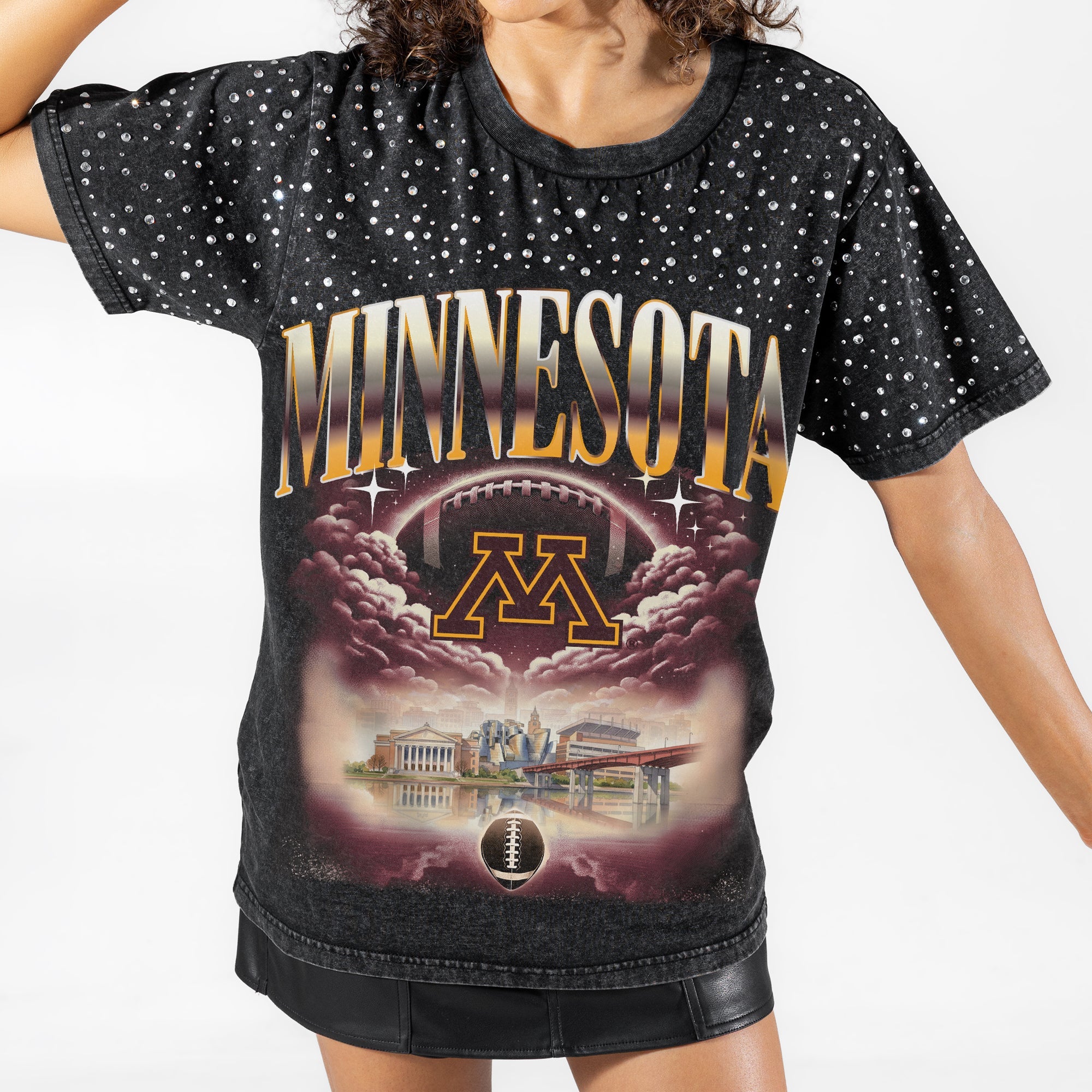 MINNESOTA GOLDEN GOPHERS SKY'S THE LIMIT VINTAGE WASH RHINESTONE TEE