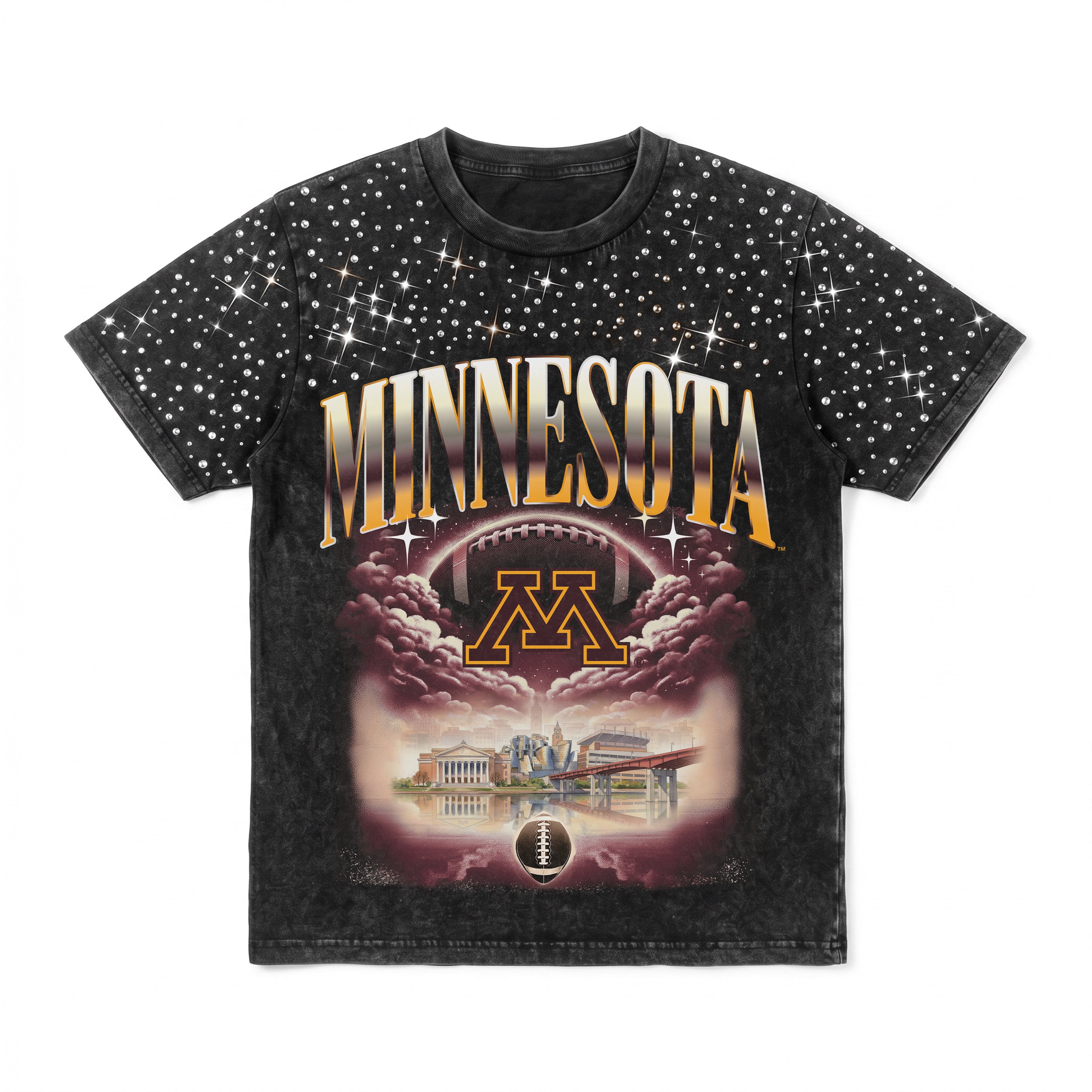 MINNESOTA GOLDEN GOPHERS SKY'S THE LIMIT VINTAGE WASH RHINESTONE TEE