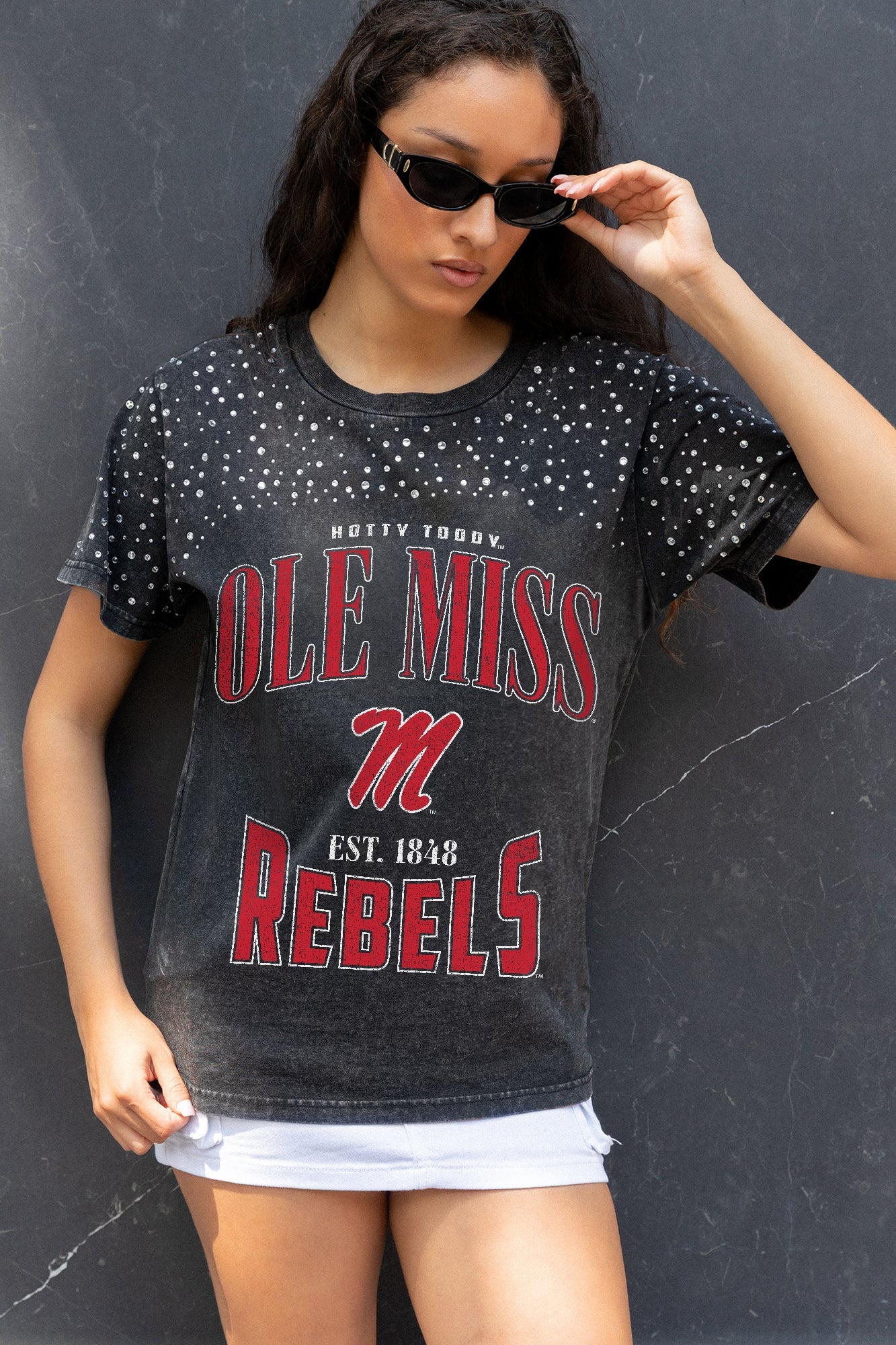 OLE MISS REBELS IN THE ZONE VINTAGE WASH RHINESTONE TEE