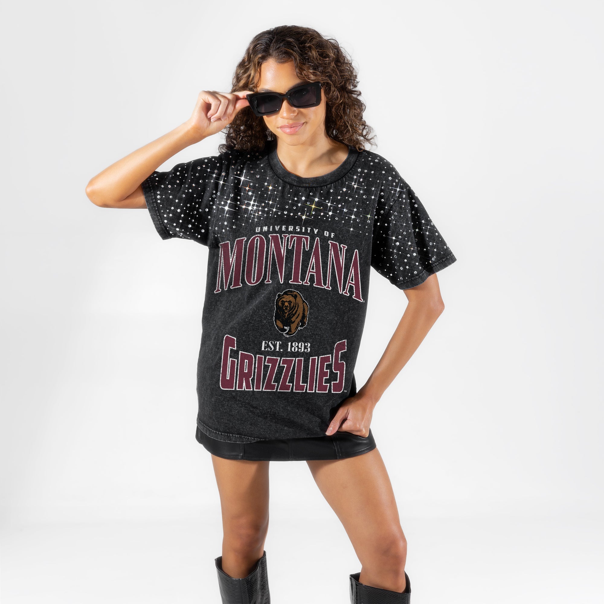 MONTANA GRIZZLIES IN THE ZONE VINTAGE WASH RHINESTONE TEE