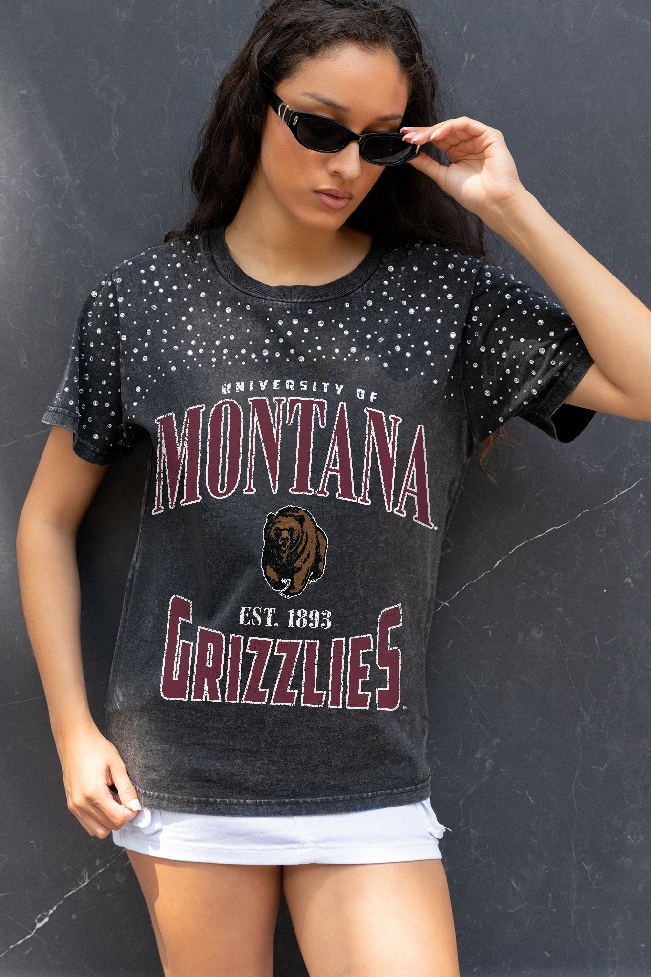 MONTANA GRIZZLIES IN THE ZONE VINTAGE WASH RHINESTONE TEE