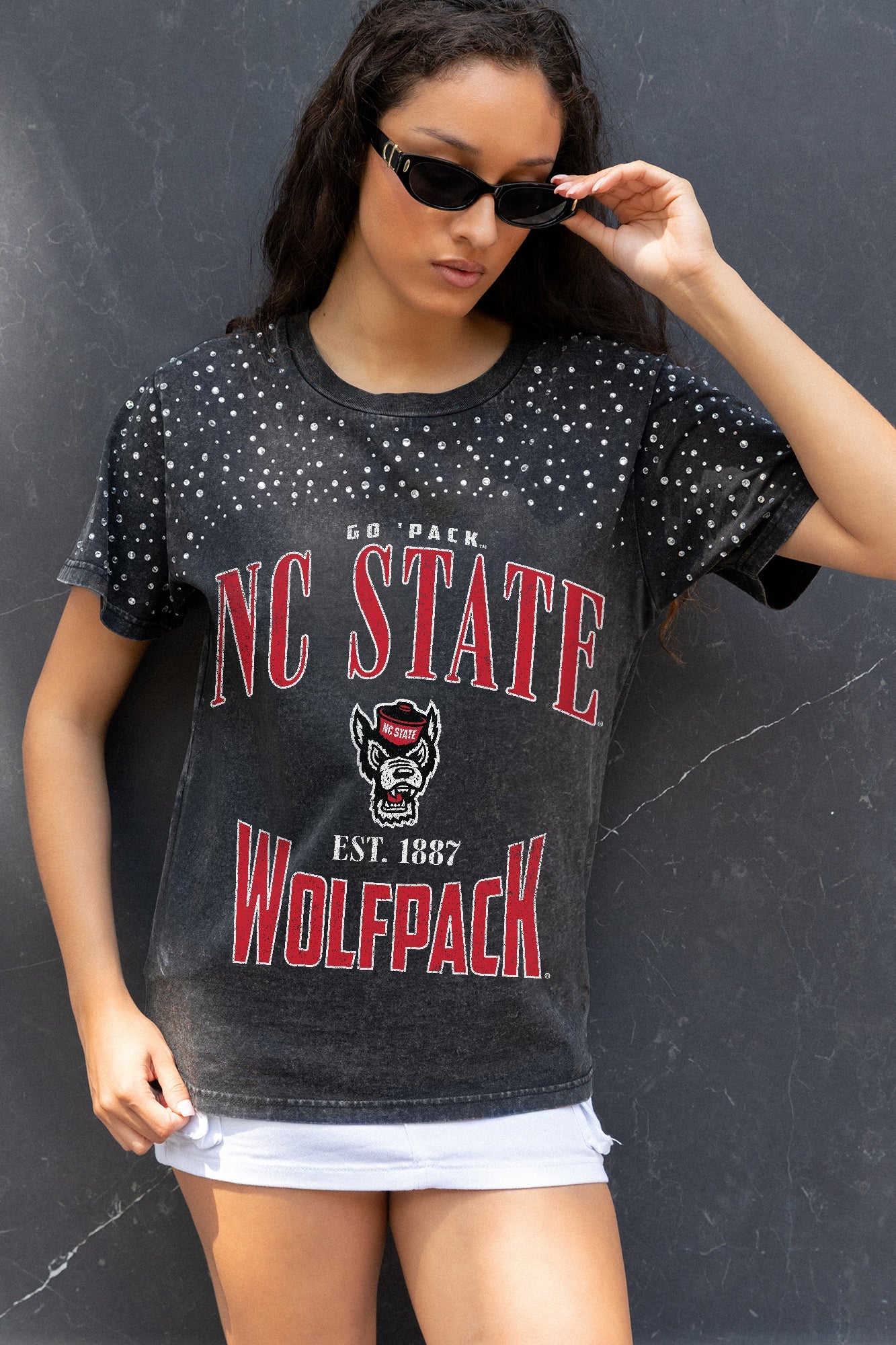 NORTH CAROLINA STATE WOLFPACK IN THE ZONE VINTAGE WASH RHINESTONE TEE