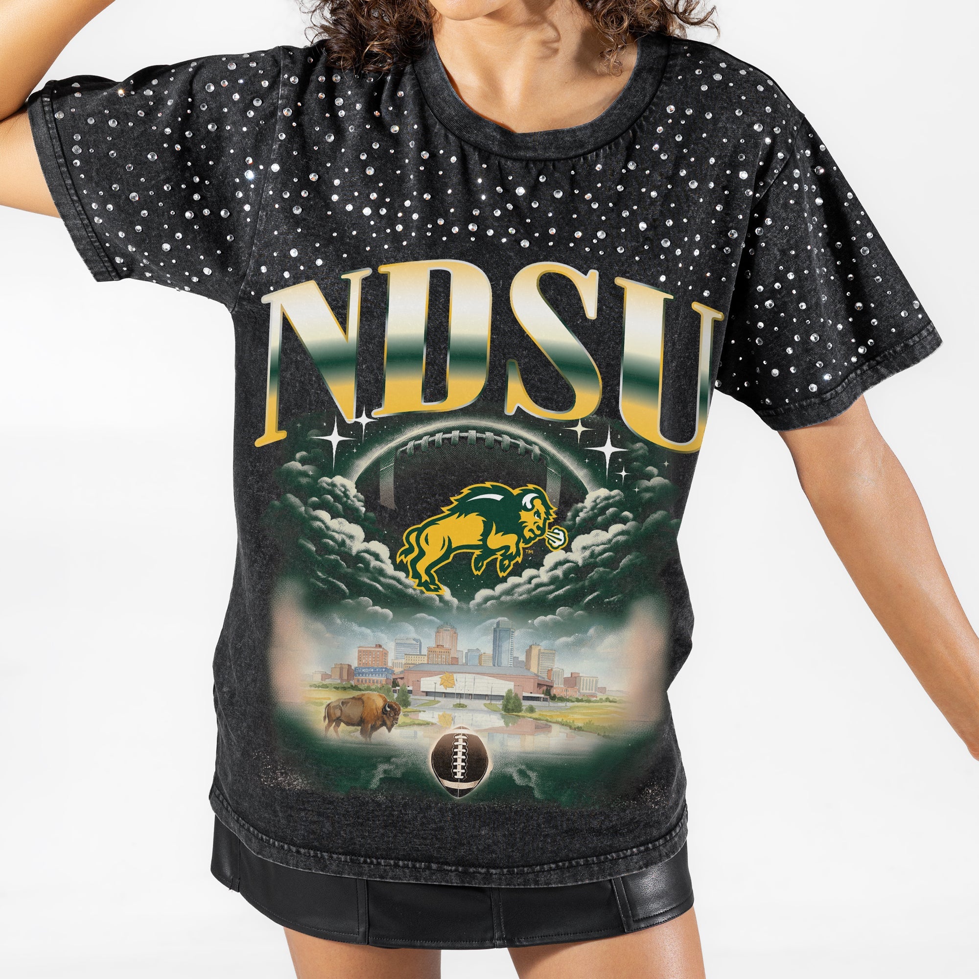 NORTH DAKOTA STATE BISON SKY'S THE LIMIT VINTAGE WASH RHINESTONE TEE