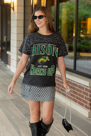 NORTH DAKOTA STATE BISON IN THE ZONE VINTAGE WASH RHINESTONE TEE