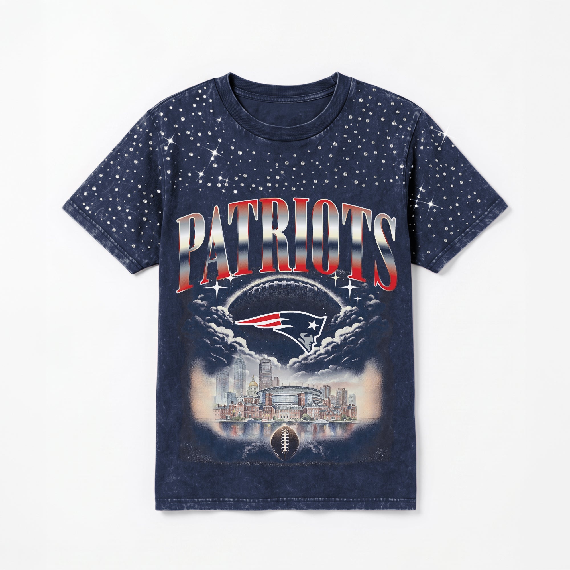 NEW ENGLAND PATRIOTS SKY'S THE LIMIT VINTAGE WASH RHINESTONE TEE