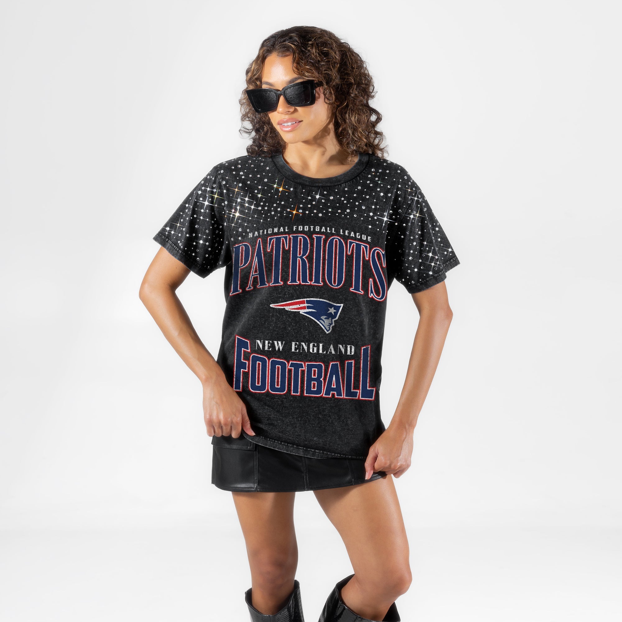 NEW ENGLAND PATRIOTS IN THE ZONE VINTAGE WASH RHINESTONE TEE