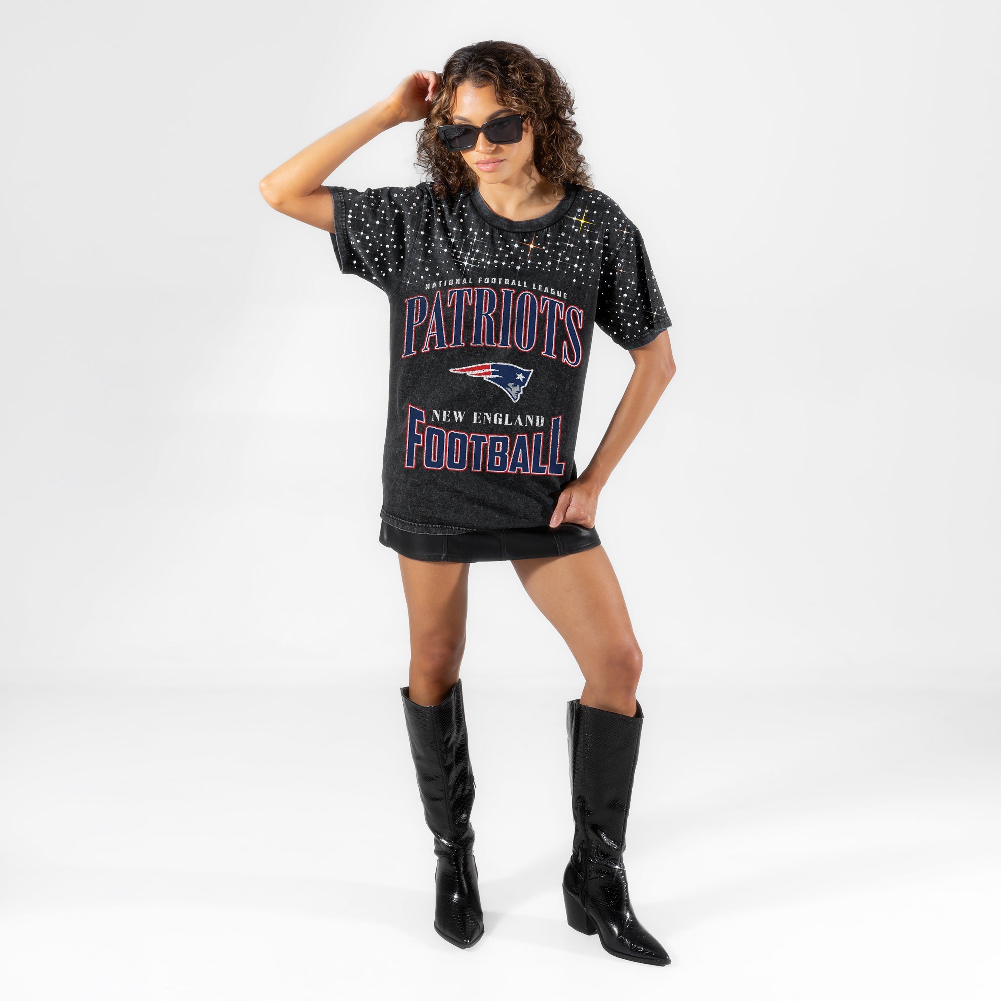 NEW ENGLAND PATRIOTS IN THE ZONE VINTAGE WASH RHINESTONE TEE