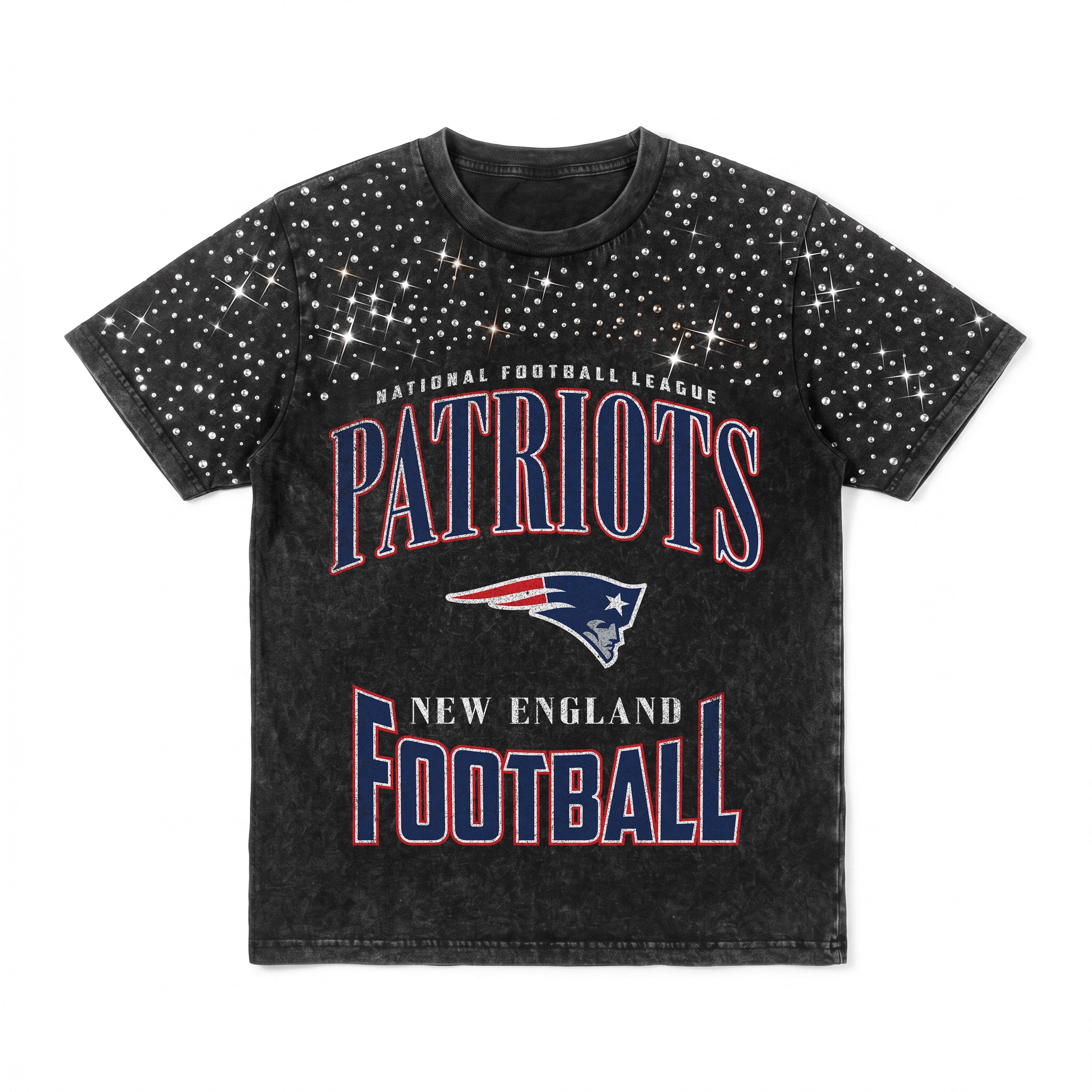 NEW ENGLAND PATRIOTS IN THE ZONE VINTAGE WASH RHINESTONE TEE