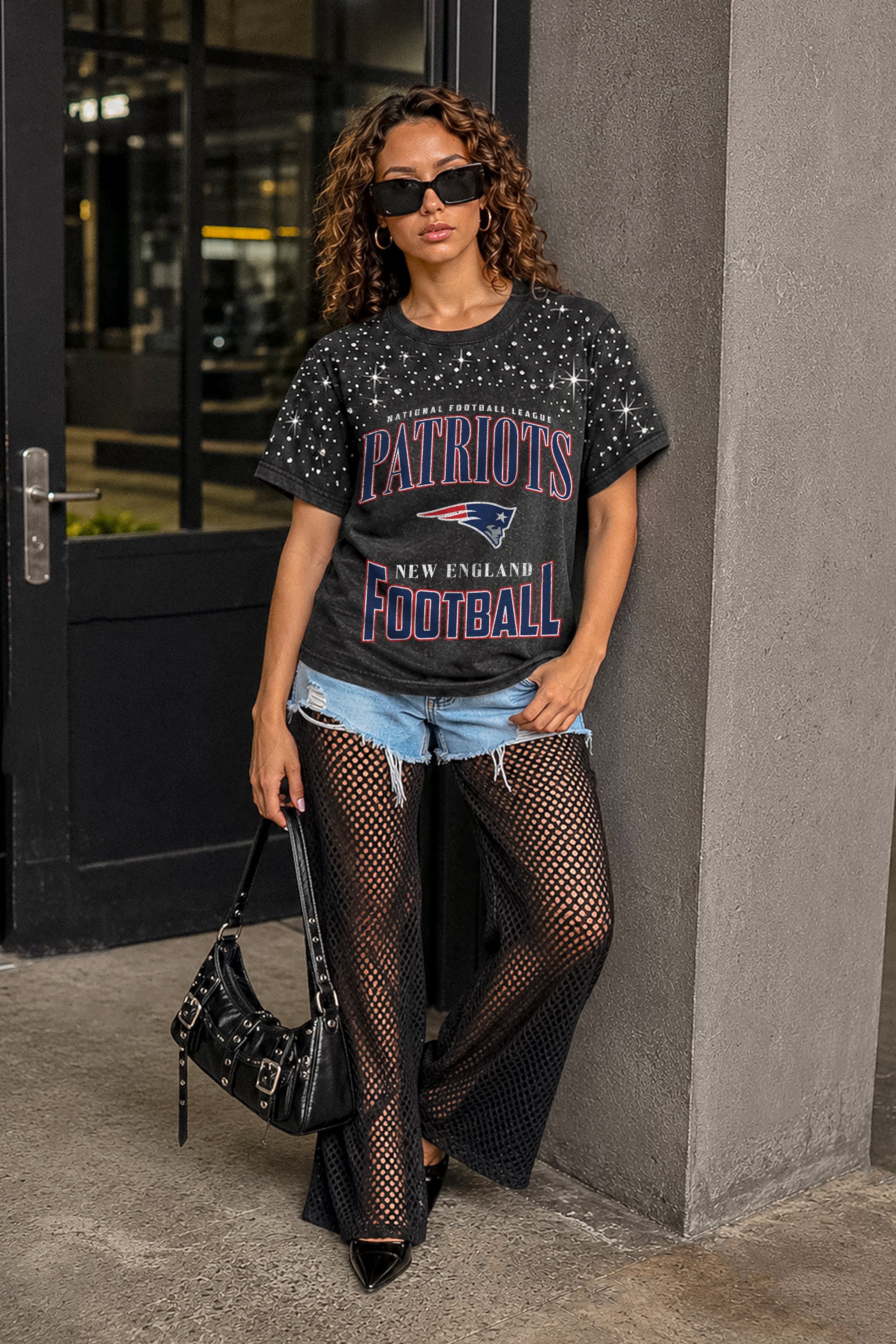 NEW ENGLAND PATRIOTS IN THE ZONE VINTAGE WASH RHINESTONE TEE