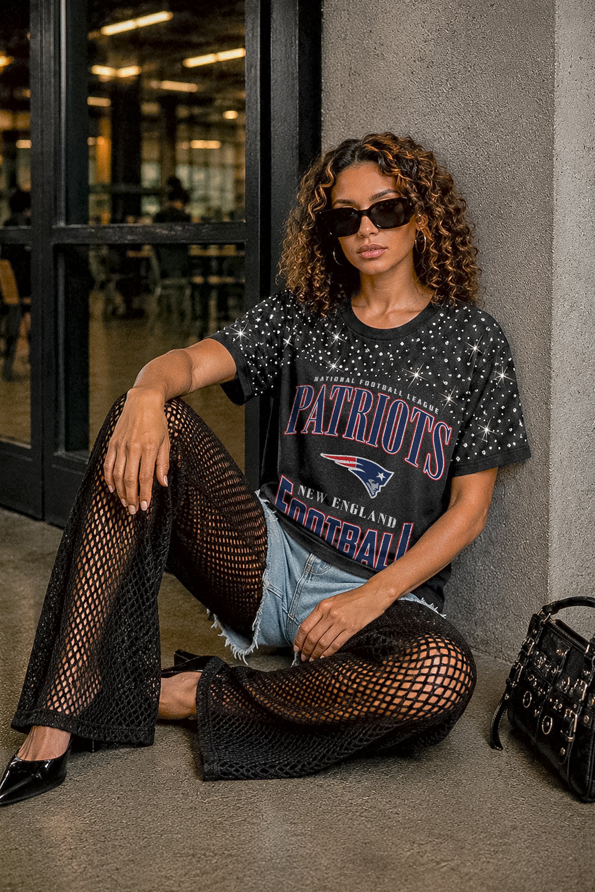 NEW ENGLAND PATRIOTS IN THE ZONE VINTAGE WASH RHINESTONE TEE