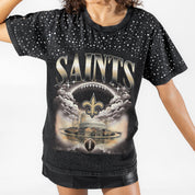 NEW ORLEANS SAINTS SKY'S THE LIMIT VINTAGE WASH RHINESTONE TEE