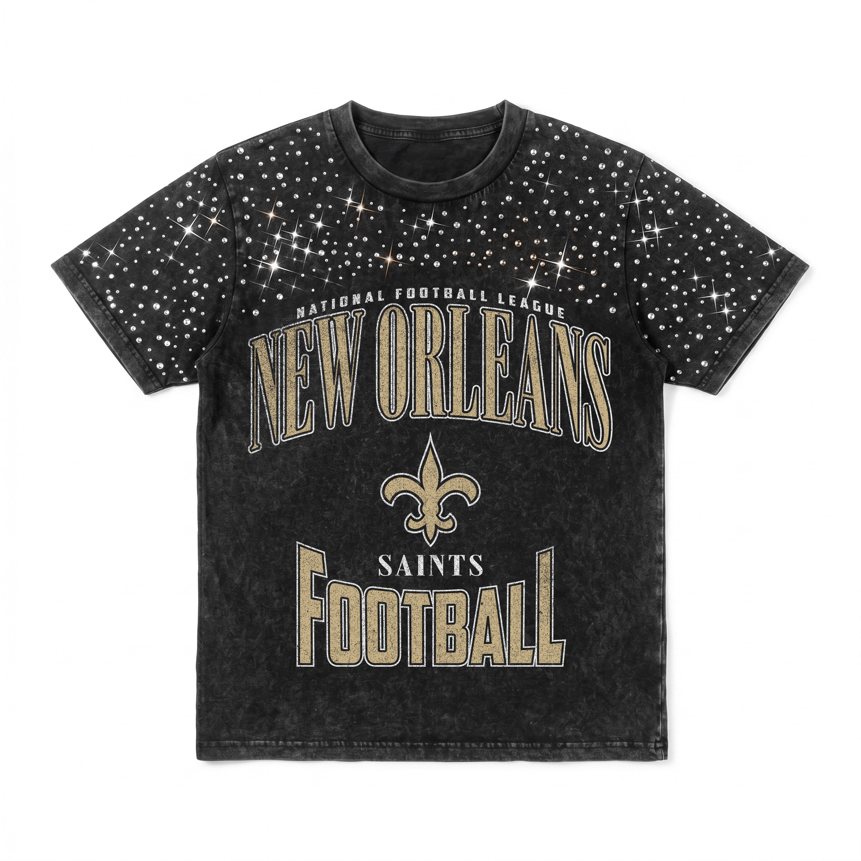 NEW ORLEANS SAINTS IN THE ZONE VINTAGE WASH RHINESTONE TEE