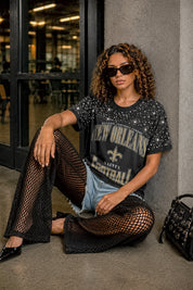 NEW ORLEANS SAINTS IN THE ZONE VINTAGE WASH RHINESTONE TEE