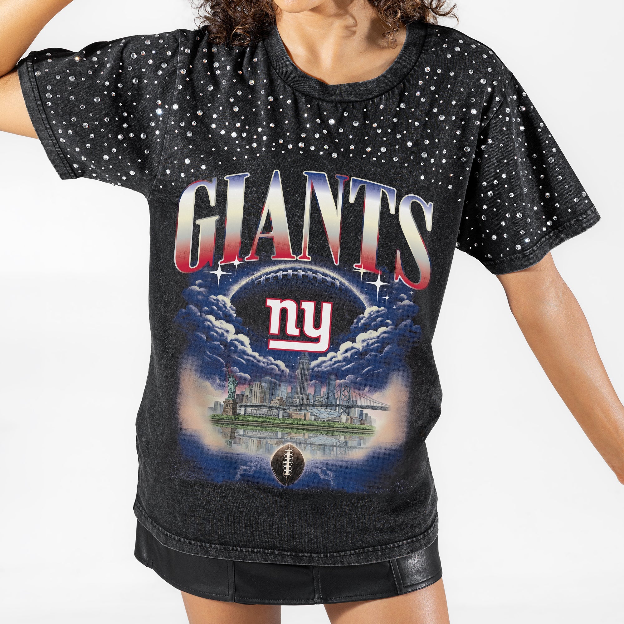 NEW YORK GIANTS SKY'S THE LIMIT VINTAGE WASH RHINESTONE TEE