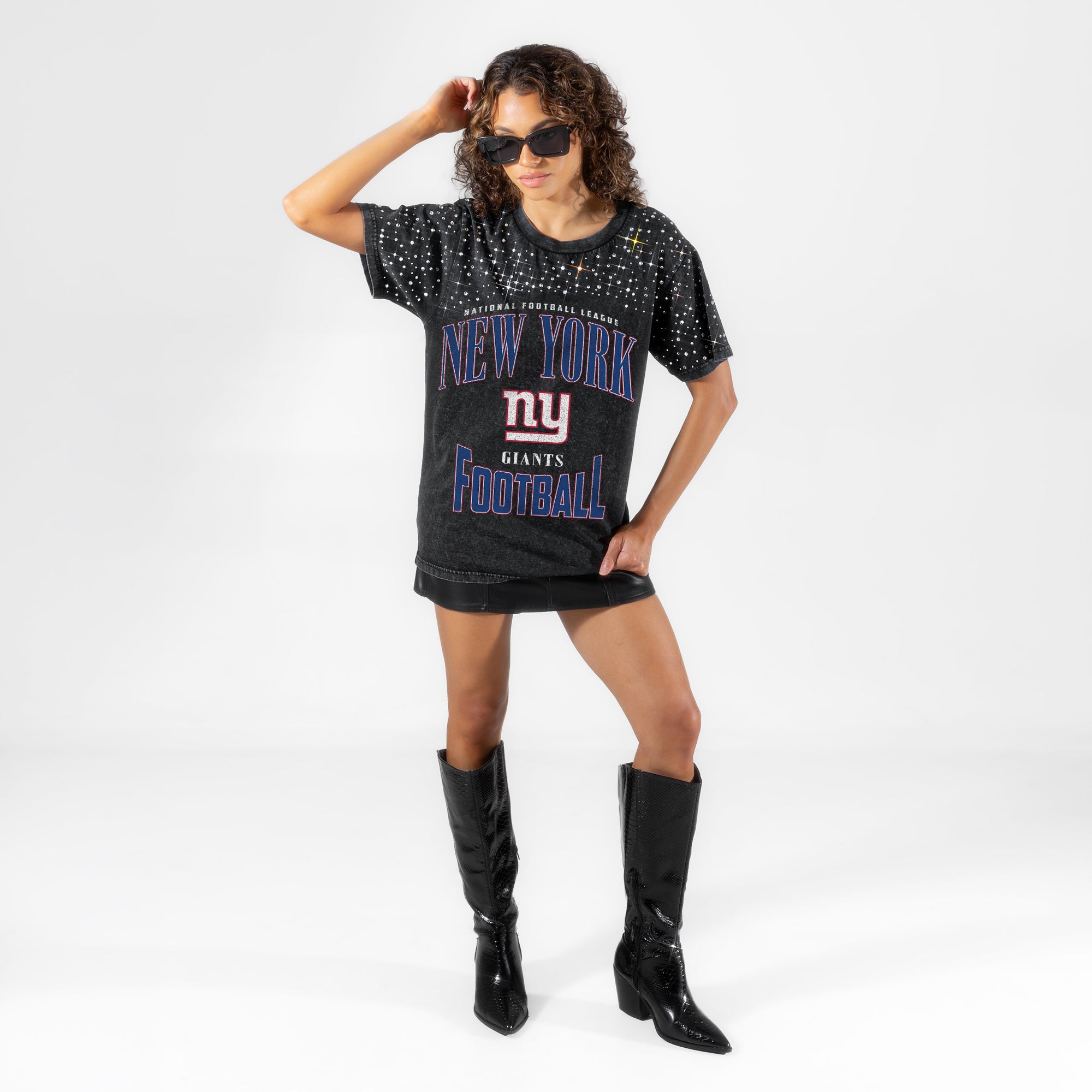 NEW YORK GIANTS IN THE ZONE VINTAGE WASH RHINESTONE TEE