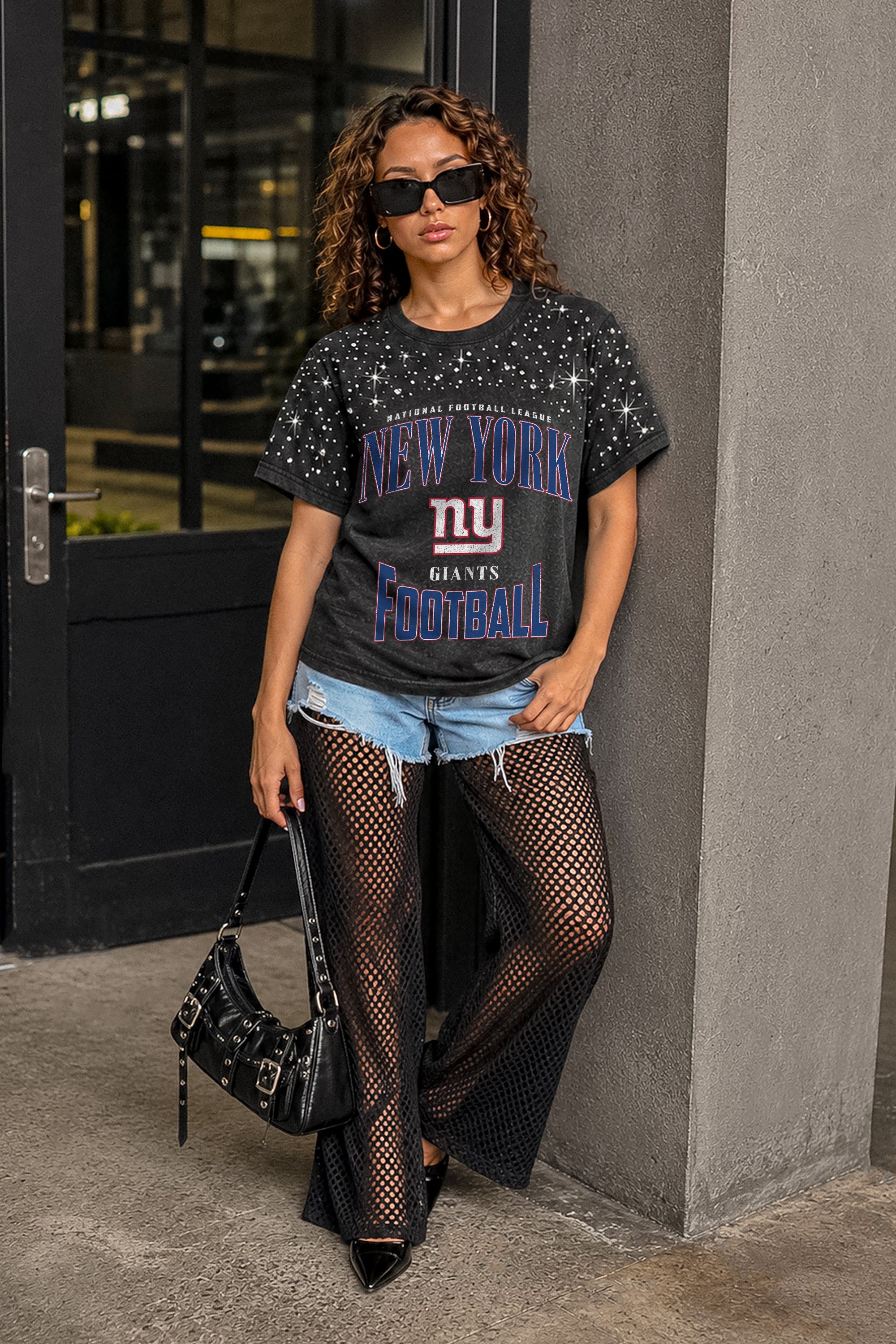 NEW YORK GIANTS IN THE ZONE VINTAGE WASH RHINESTONE TEE