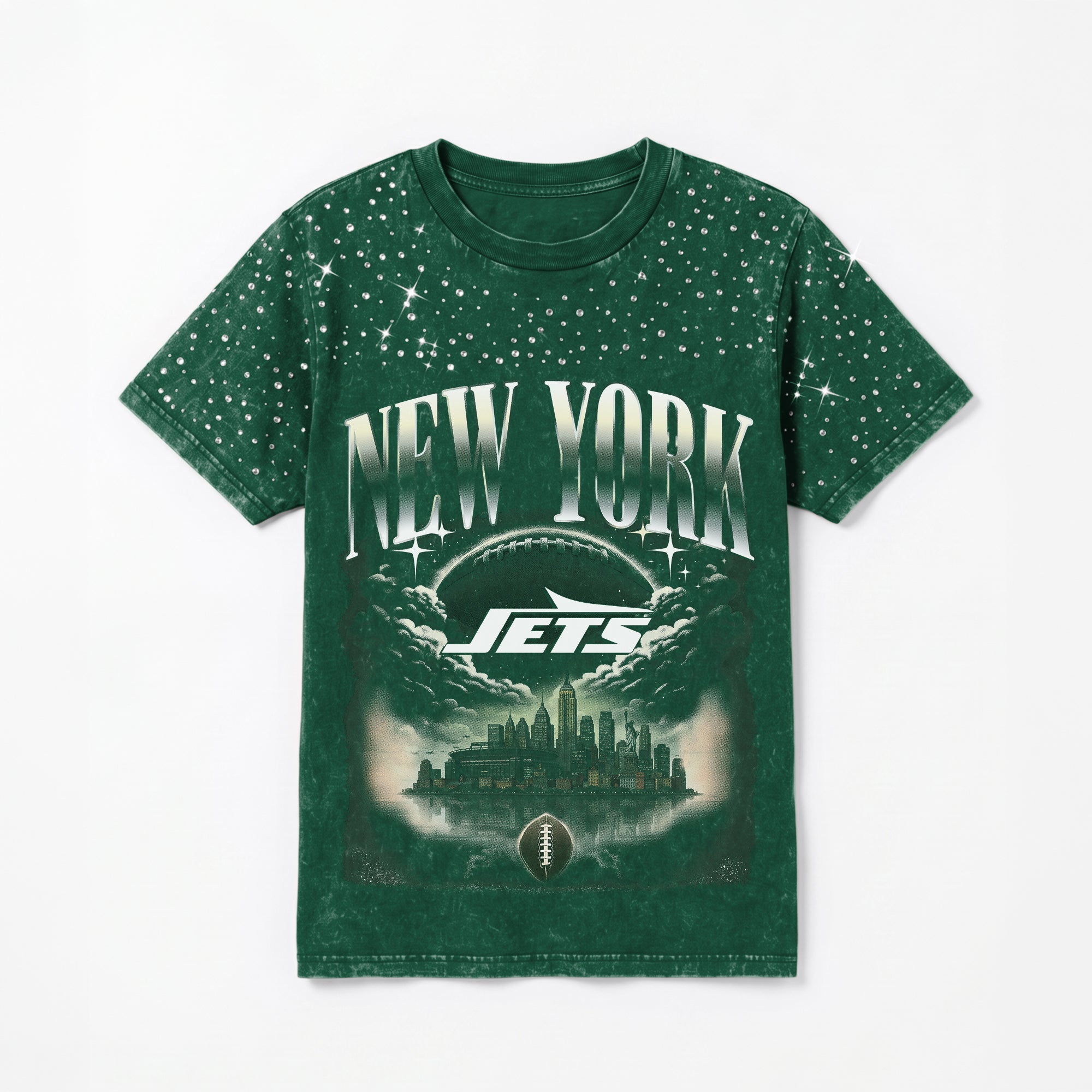NEW YORK JETS SKY'S THE LIMIT VINTAGE WASH RHINESTONE TEE
