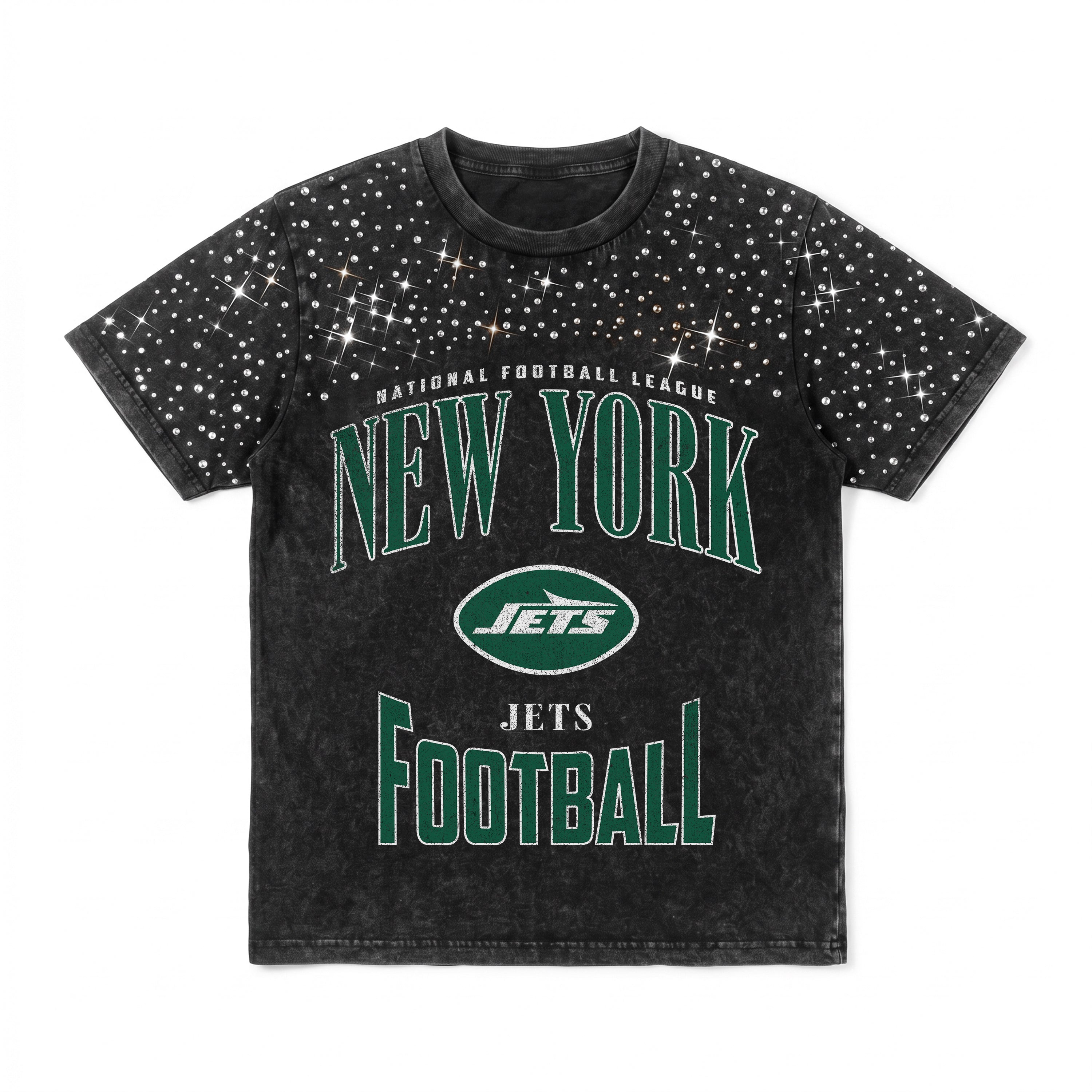 NEW YORK JETS IN THE ZONE VINTAGE WASH RHINESTONE TEE
