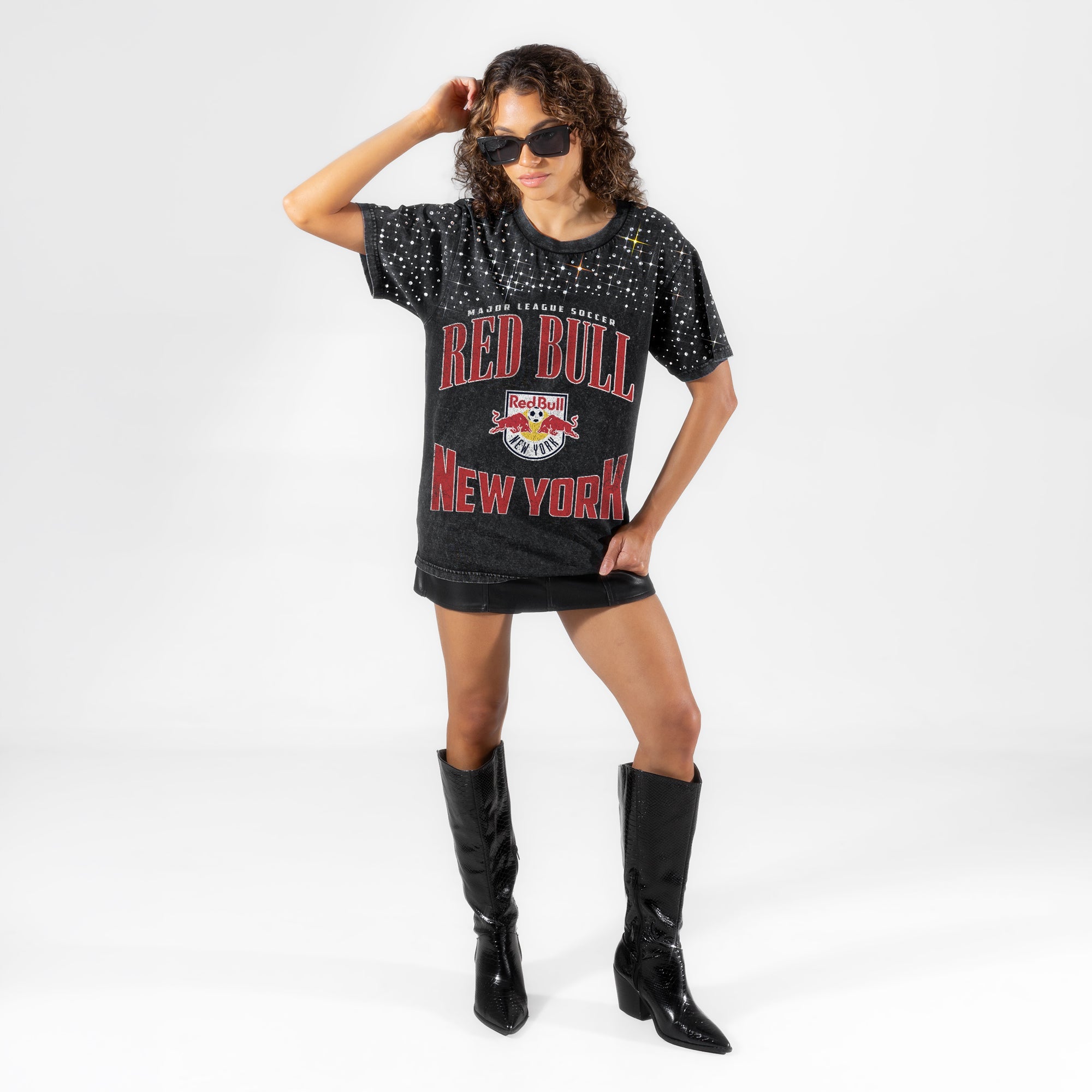 RED BULL NEW YORK IN THE ZONE VINTAGE WASH RHINESTONE TEE
