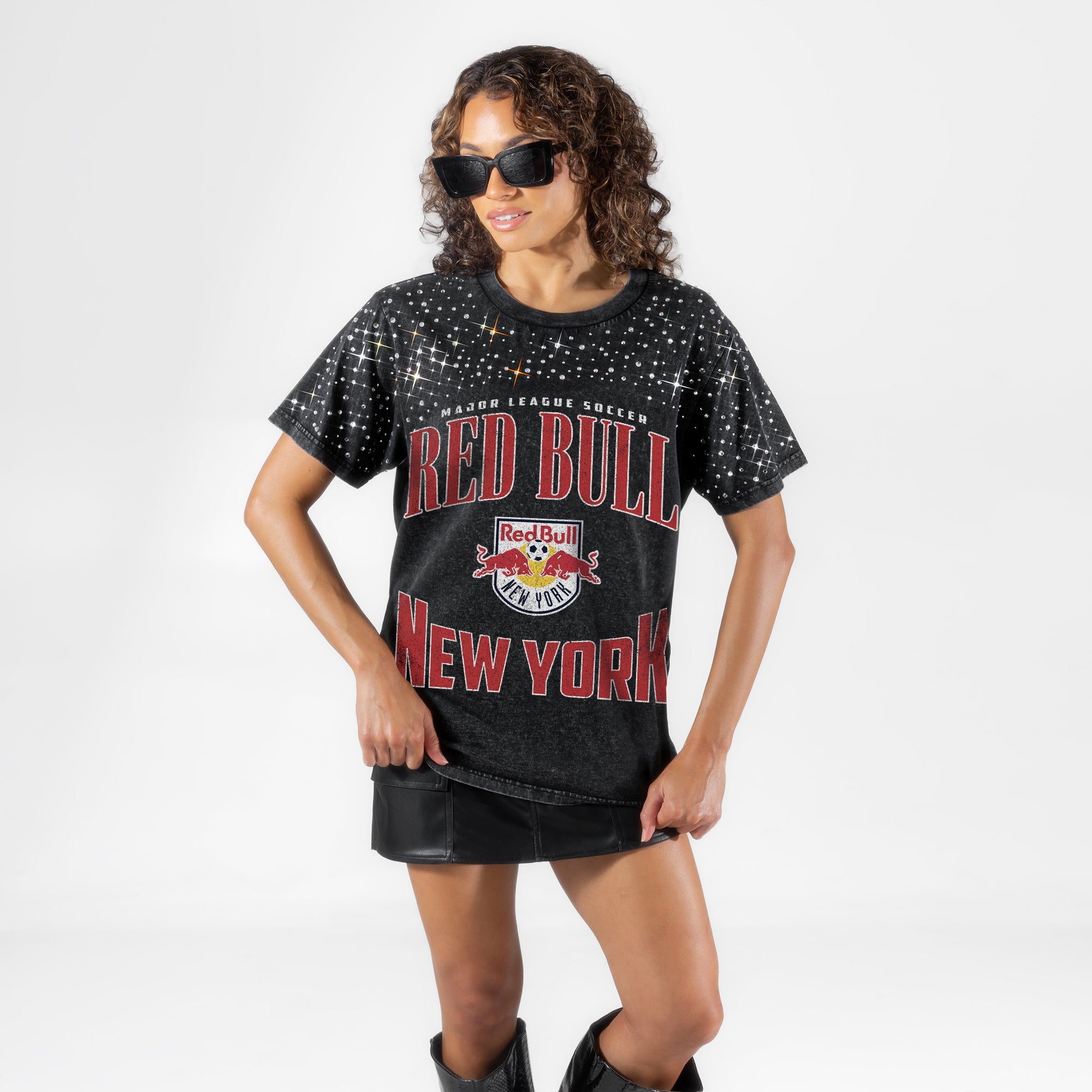 RED BULL NEW YORK IN THE ZONE VINTAGE WASH RHINESTONE TEE