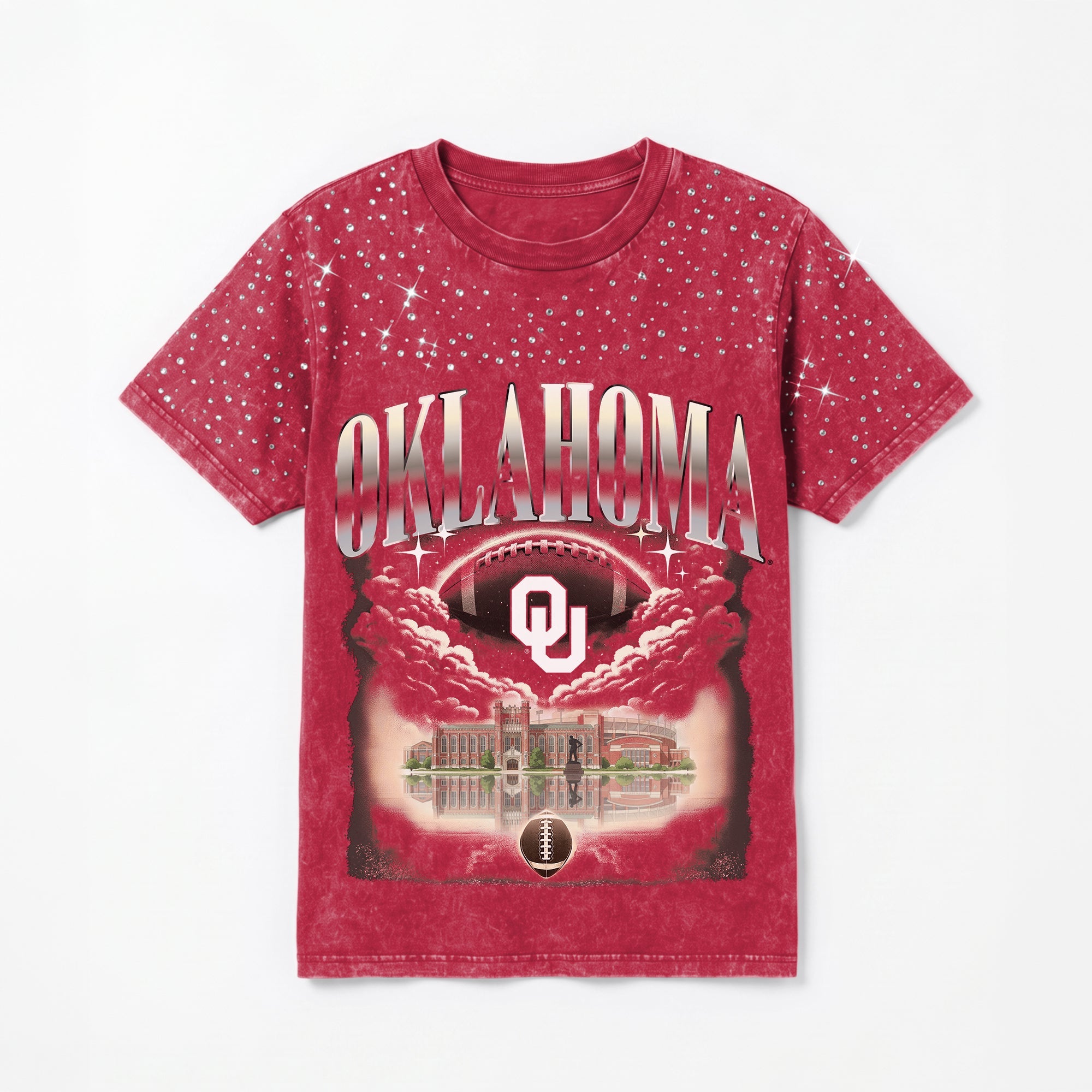 OKLAHOMA SOONERS SKY'S THE LIMIT VINTAGE WASH RHINESTONE TEE