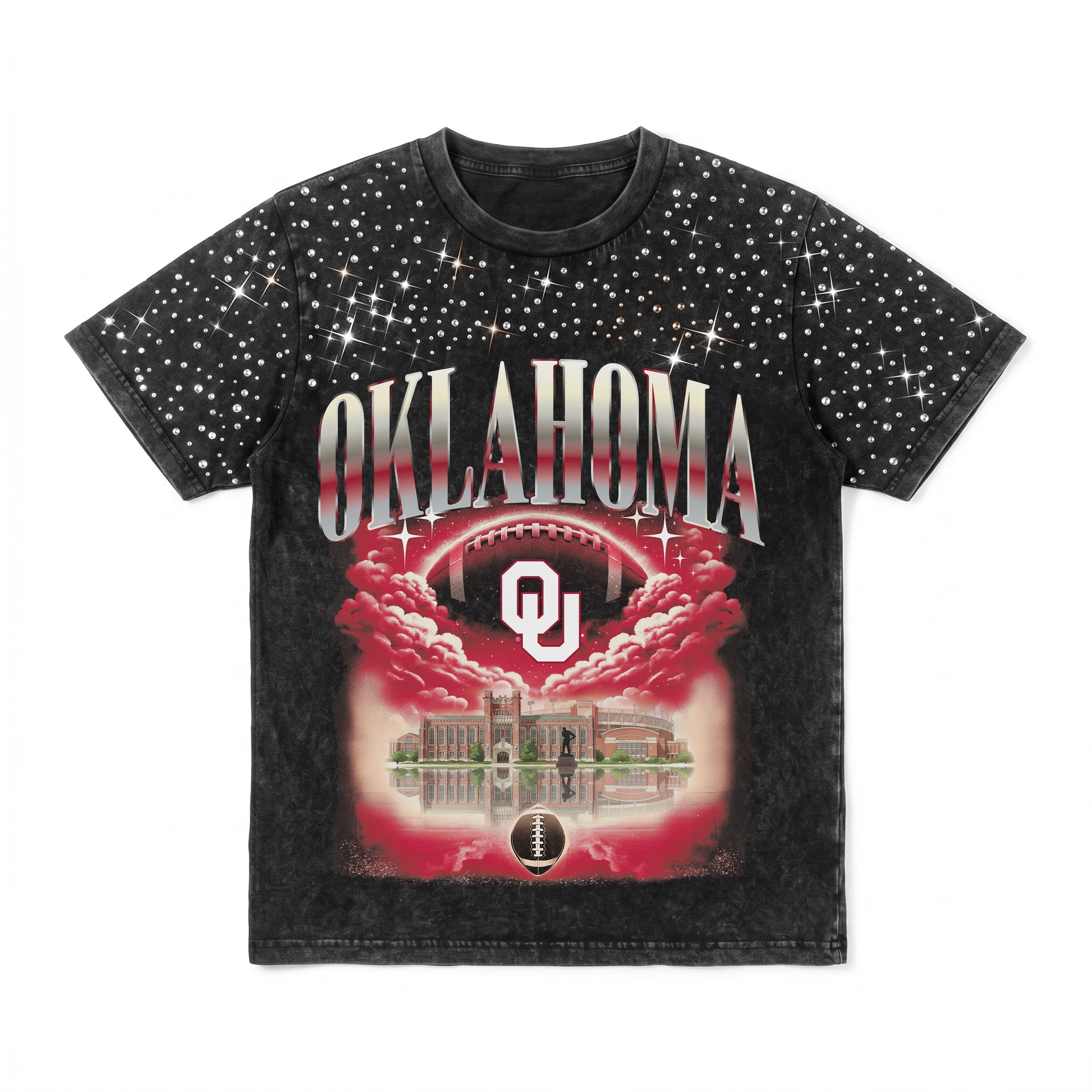 OKLAHOMA SOONERS DREAM BIG VINTAGE WASH RHINESTONE TEE