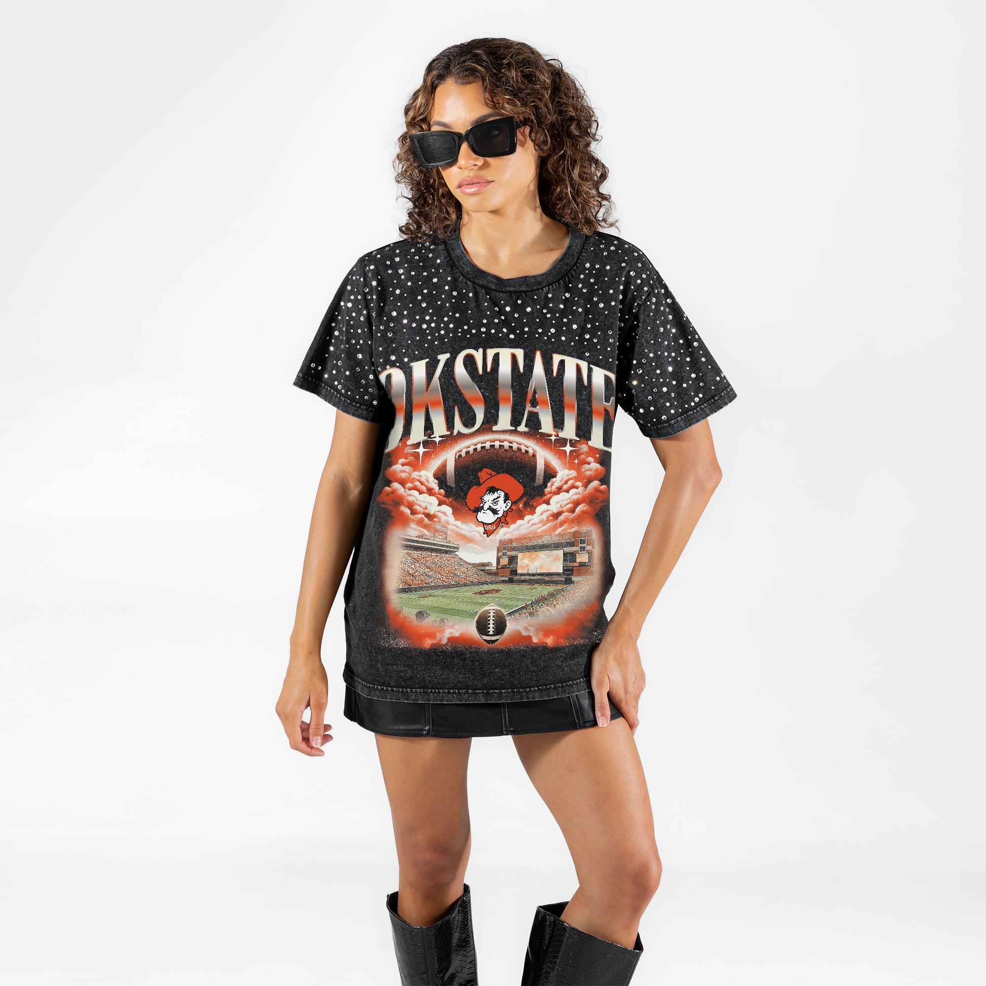 OKLAHOMA STATE COWBOYS SKY'S THE LIMIT VINTAGE WASH RHINESTONE TEE