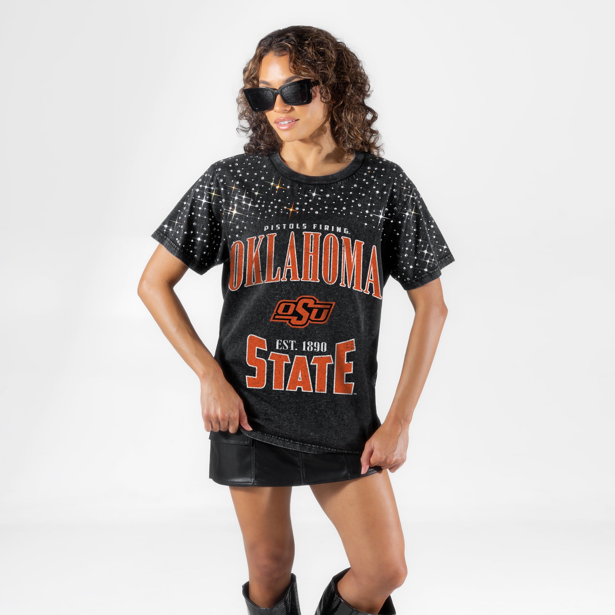 OKLAHOMA STATE COWBOYS IN THE ZONE VINTAGE WASH RHINESTONE TEE