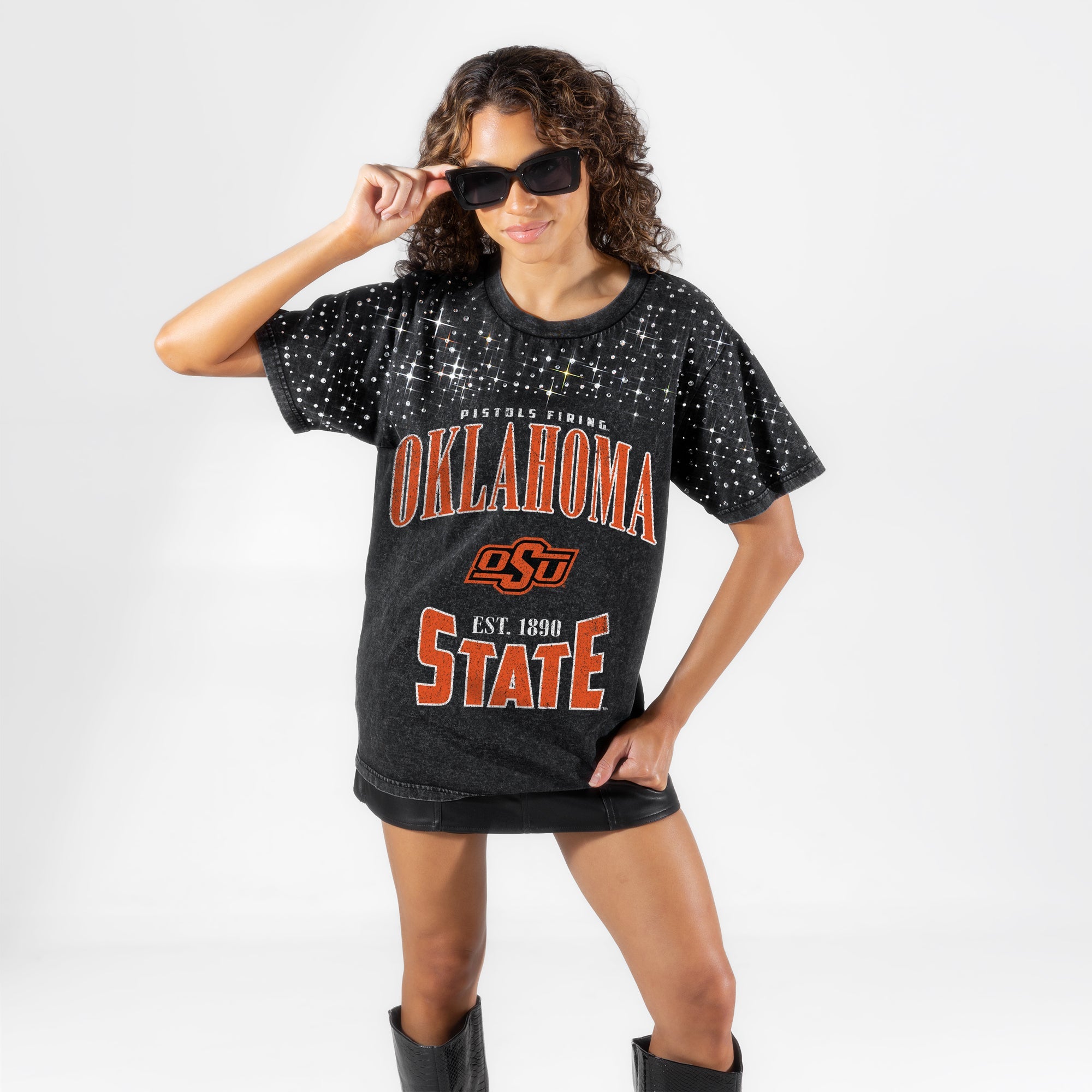 OKLAHOMA STATE COWBOYS IN THE ZONE VINTAGE WASH RHINESTONE TEE