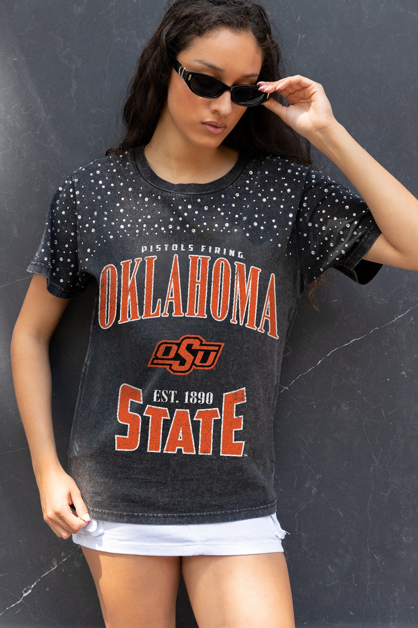 OKLAHOMA STATE COWBOYS IN THE ZONE VINTAGE WASH RHINESTONE TEE