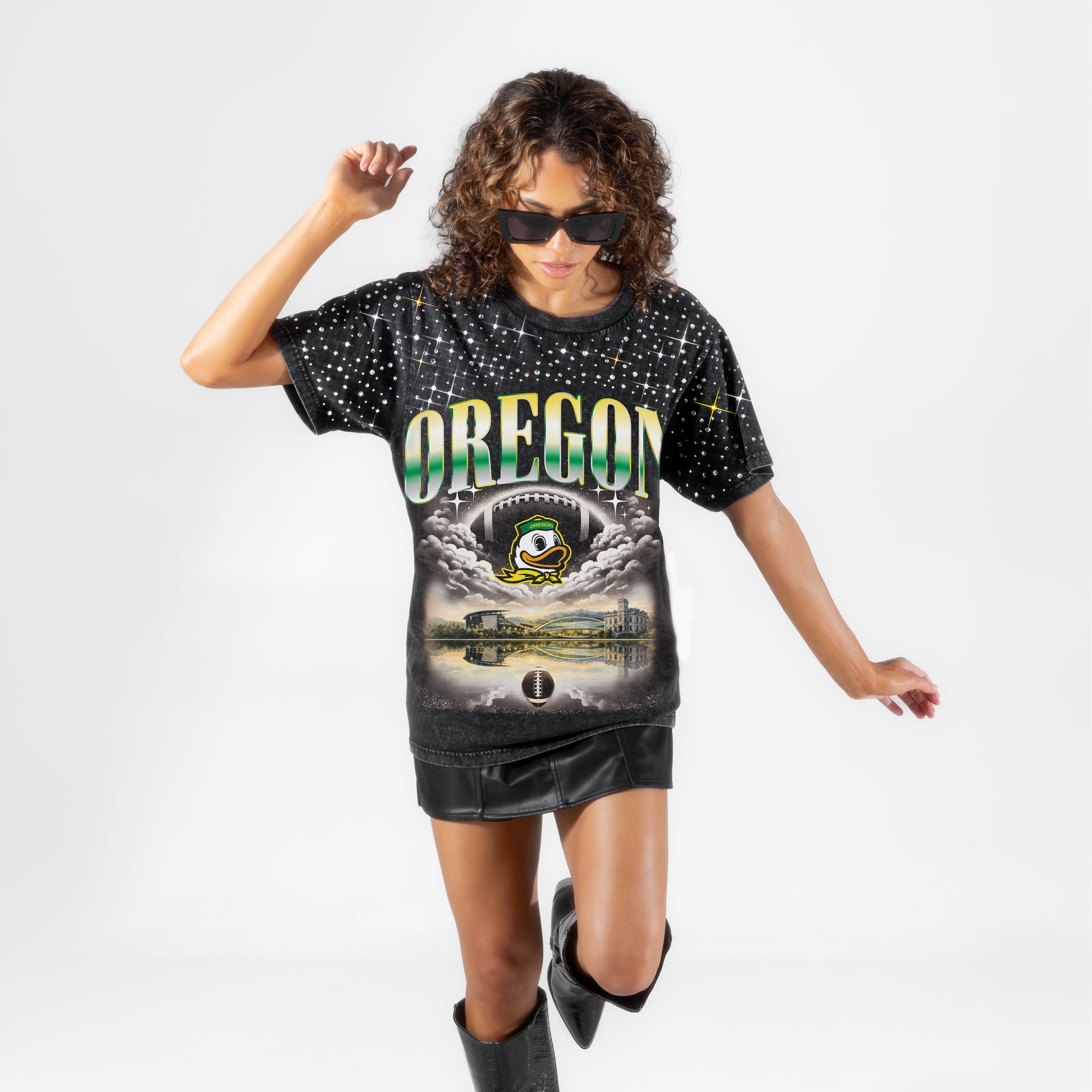 OREGON DUCKS SKY'S THE LIMIT VINTAGE WASH RHINESTONE TEE