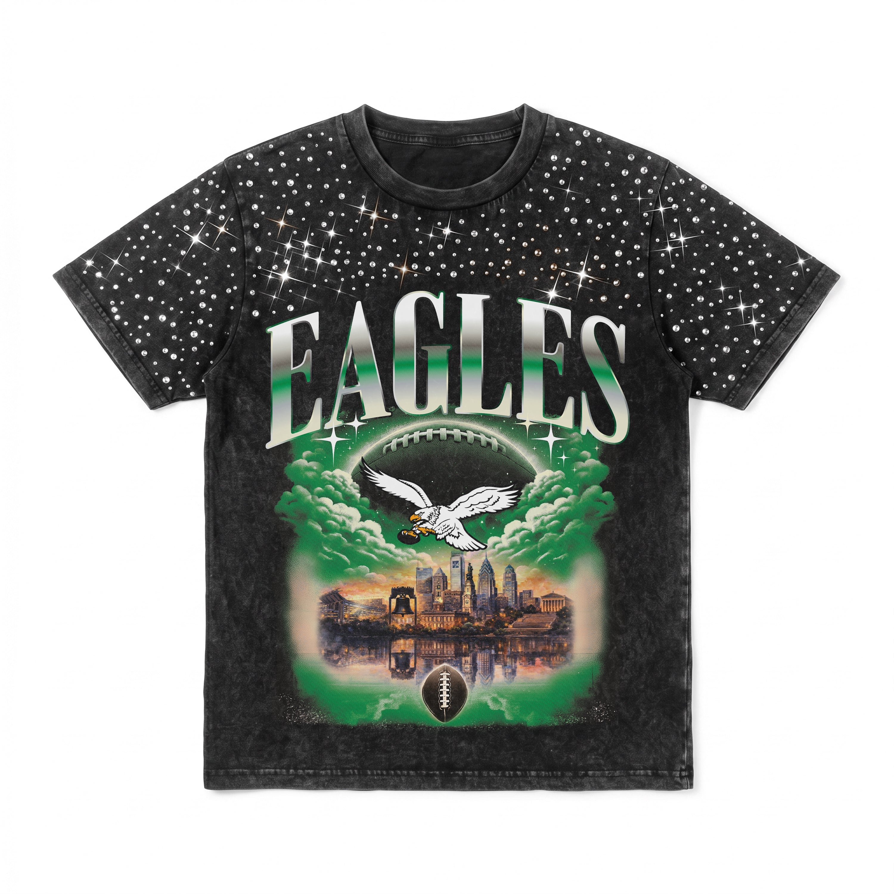 PHILADELPHIA EAGLES SKY'S THE LIMIT VINTAGE WASH RHINESTONE TEE