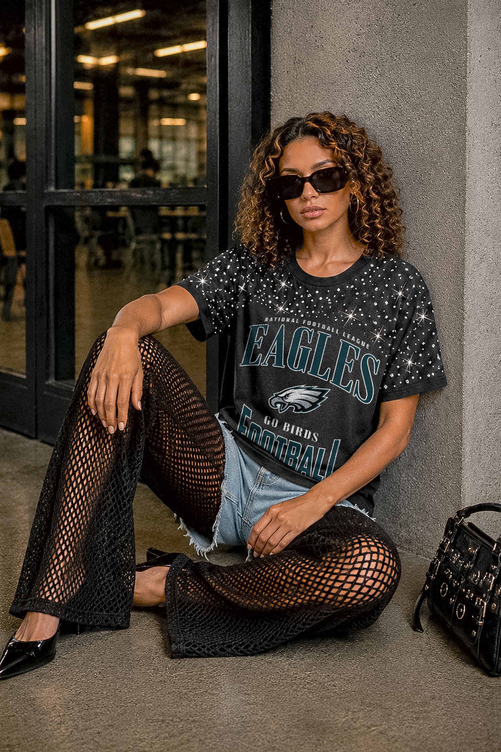 PHILADELPHIA EAGLES IN THE ZONE VINTAGE WASH RHINESTONE TEE