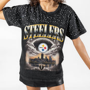 PITTSBURGH STEELERS SKY'S THE LIMIT VINTAGE WASH RHINESTONE TEE