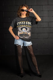 PITTSBURGH STEELERS SKY'S THE LIMIT VINTAGE WASH RHINESTONE TEE