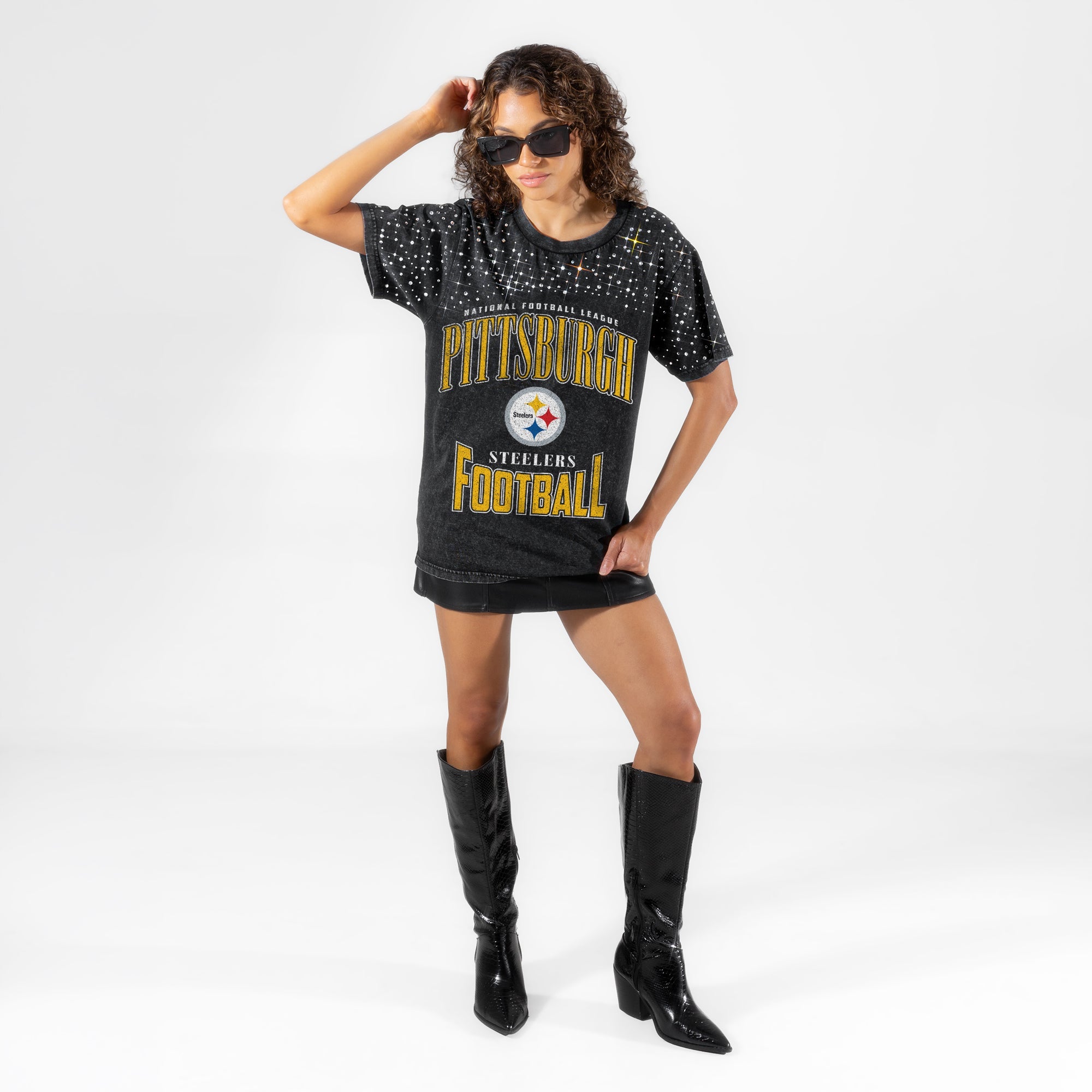 PITTSBURGH STEELERS IN THE ZONE VINTAGE WASH RHINESTONE TEE