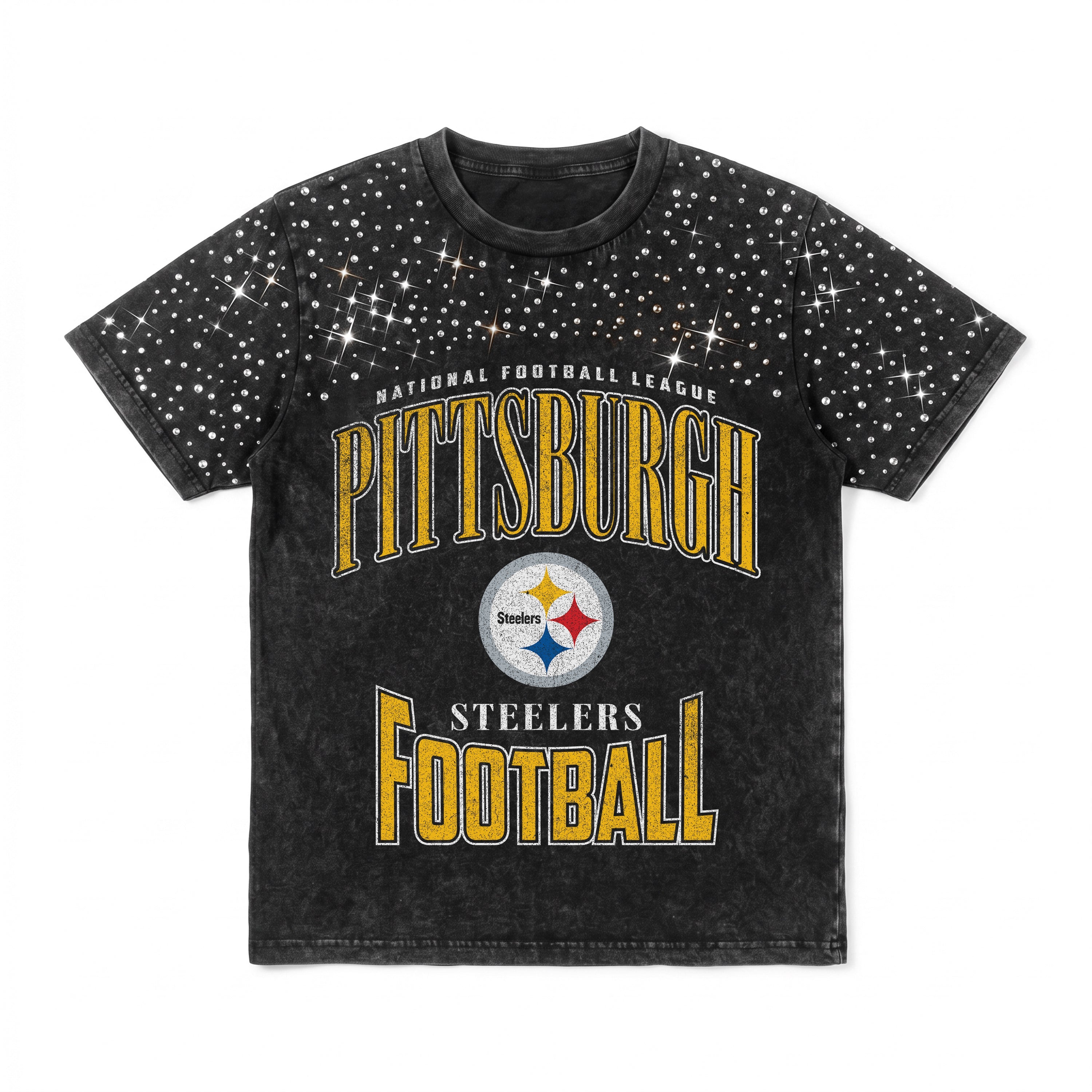 PITTSBURGH STEELERS IN THE ZONE VINTAGE WASH RHINESTONE TEE
