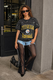 PITTSBURGH STEELERS IN THE ZONE VINTAGE WASH RHINESTONE TEE