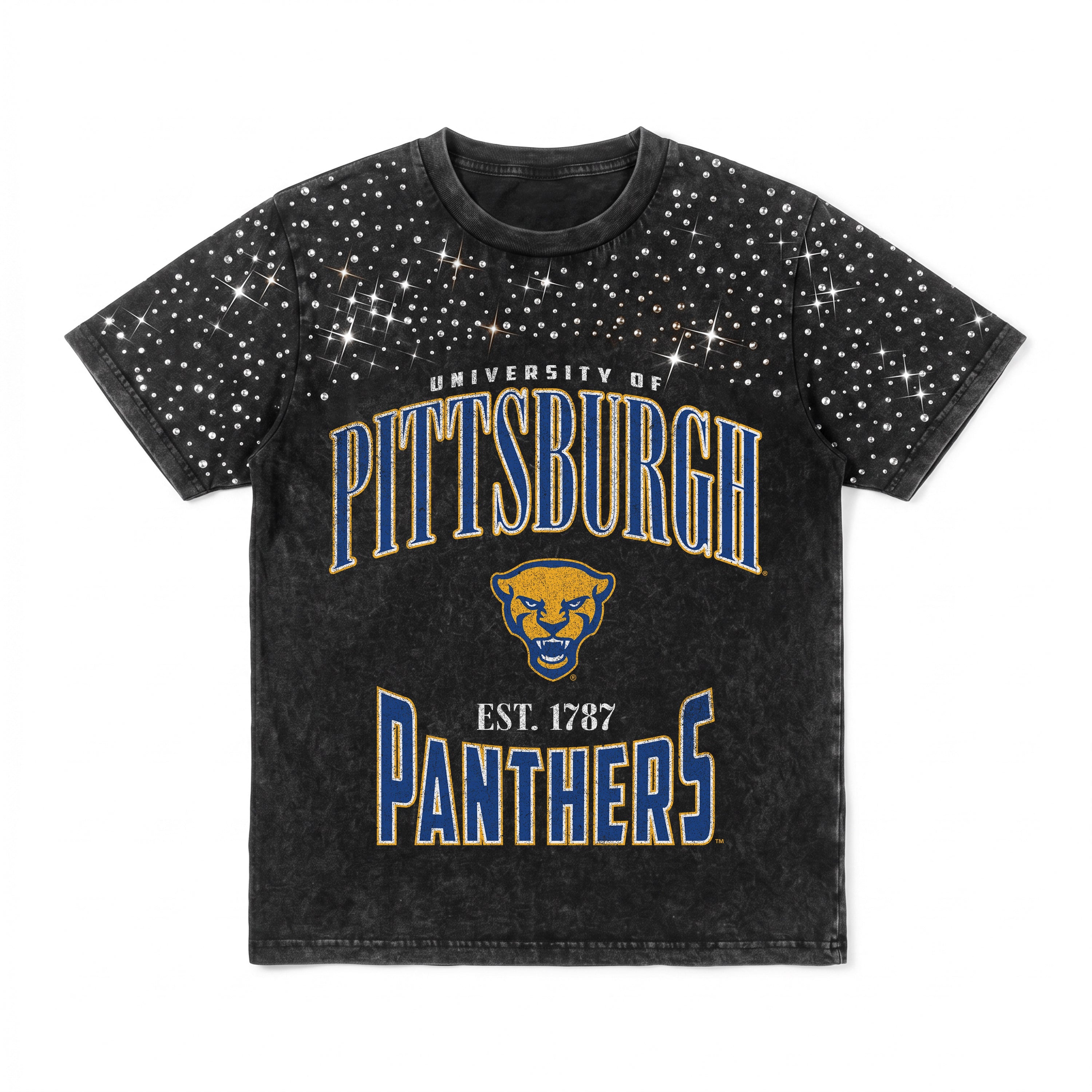 PITTSBURGH PANTHERS IN THE ZONE VINTAGE WASH RHINESTONE TEE