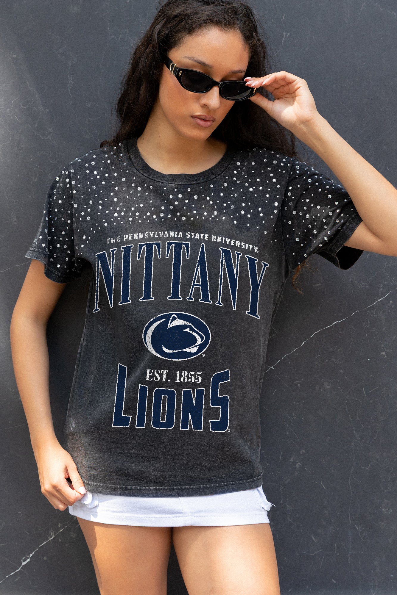 PENN STATE NITTANY LIONS IN THE ZONE VINTAGE WASH RHINESTONE TEE