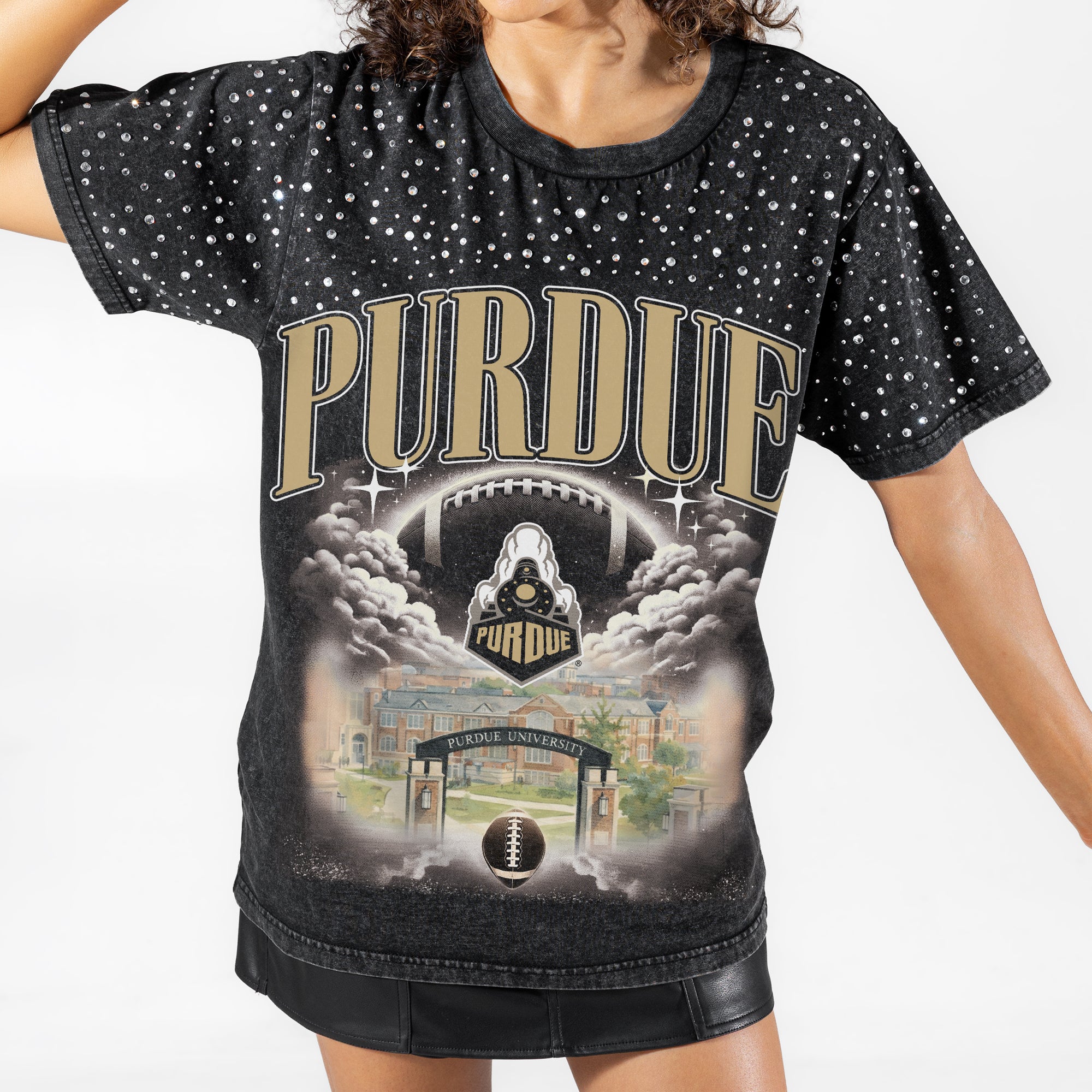 PURDUE BOILERMAKERS SKY'S THE LIMIT VINTAGE WASH RHINESTONE TEE