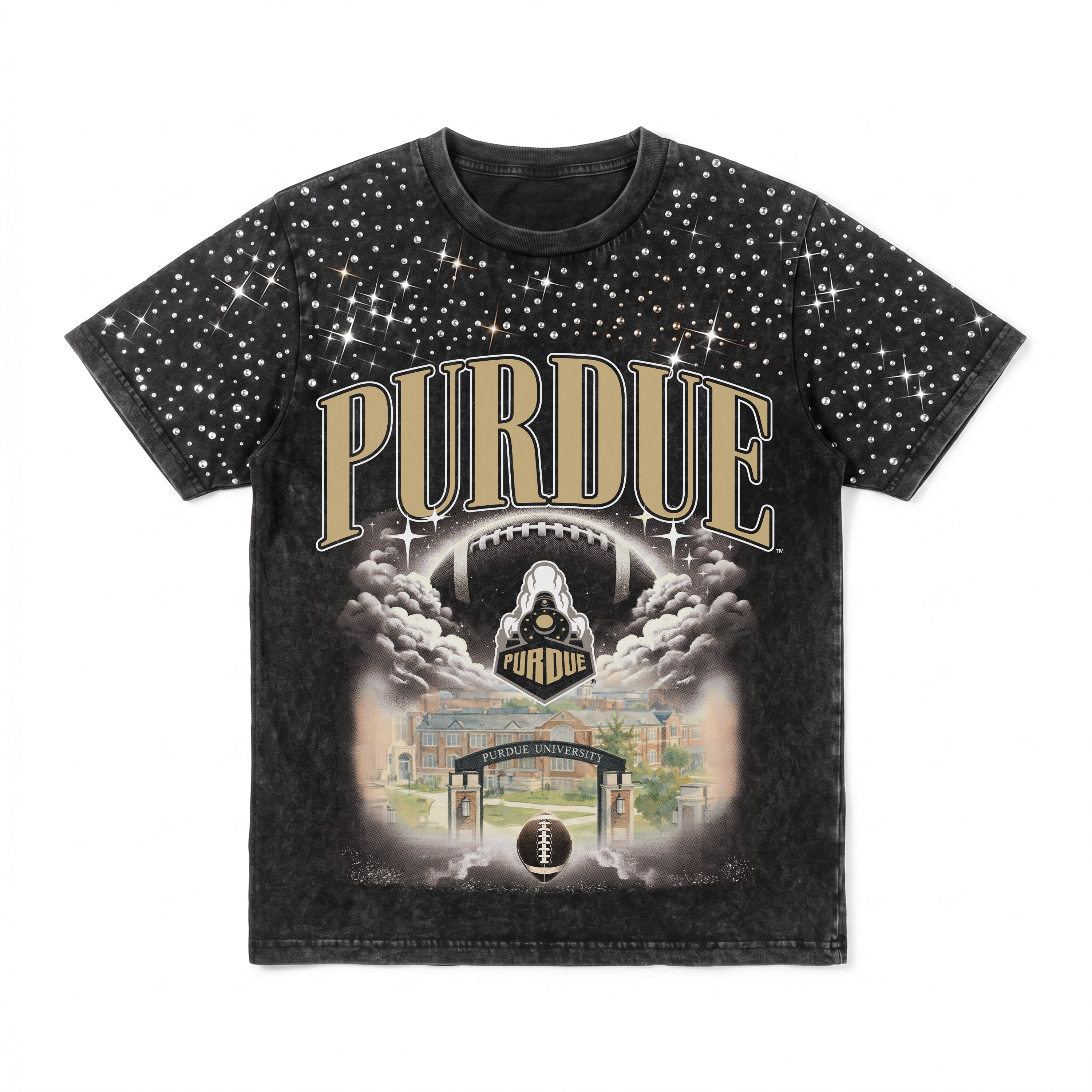 PURDUE BOILERMAKERS SKY'S THE LIMIT VINTAGE WASH RHINESTONE TEE