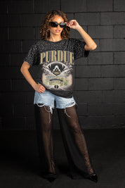 PURDUE BOILERMAKERS SKY'S THE LIMIT VINTAGE WASH RHINESTONE TEE