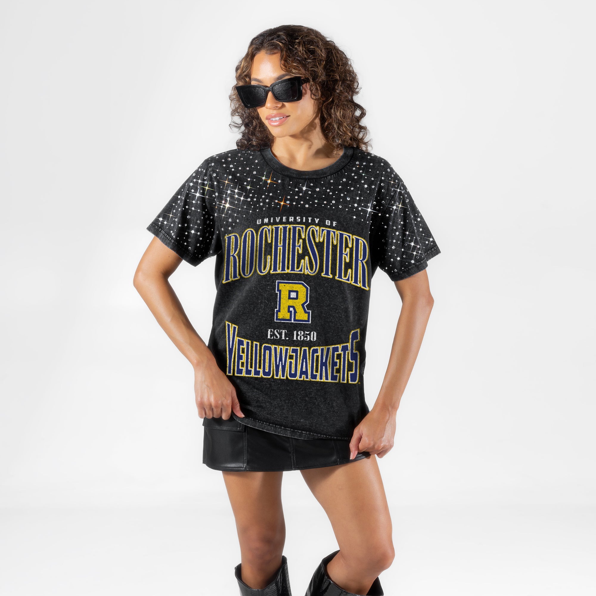 ROCHESTER YELLOWJACKETS IN THE ZONE VINTAGE WASH RHINESTONE TEE
